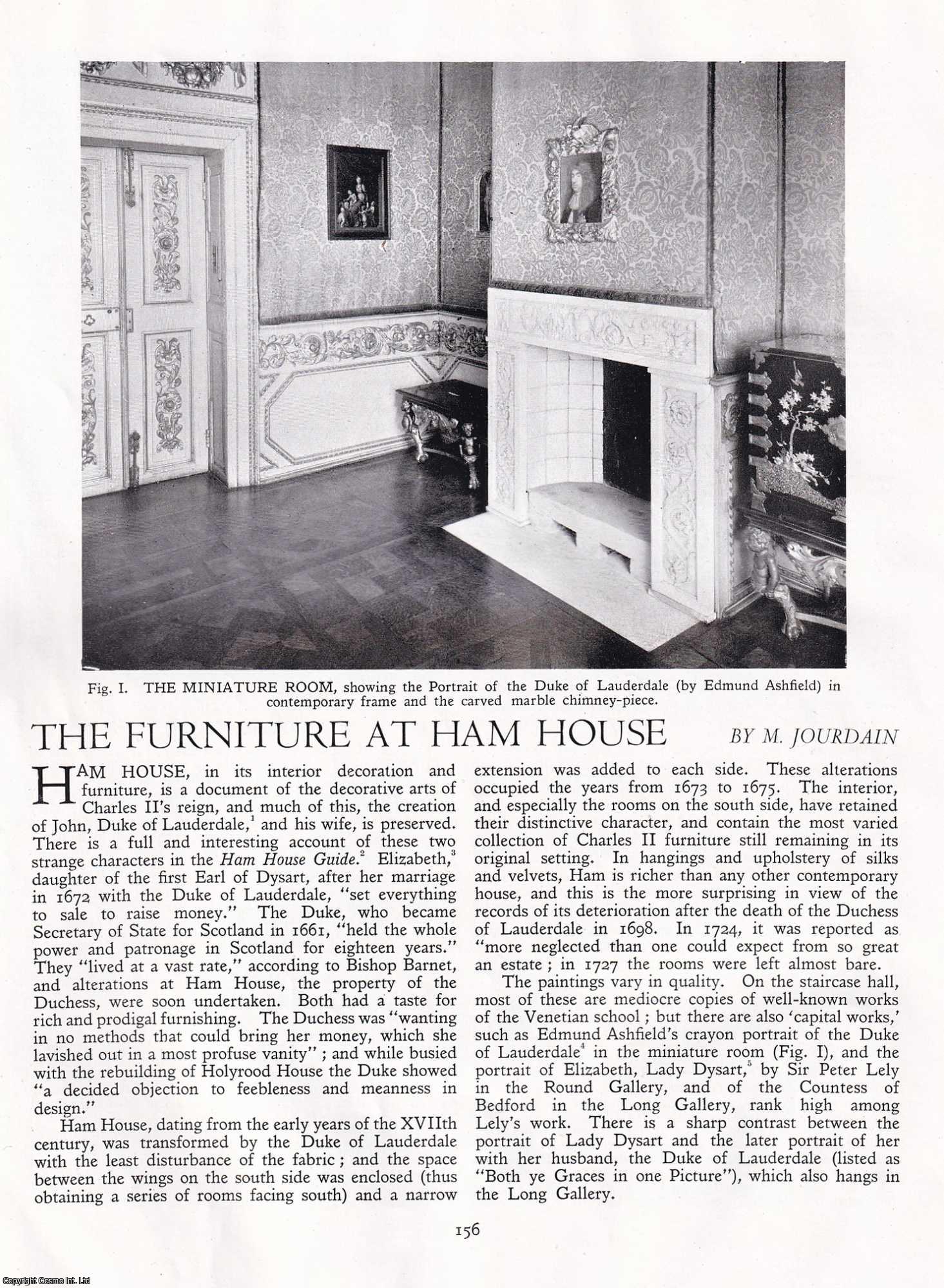 M. Jourdain - The Furniture at Ham House. An uncommon original article from Apollo, the Magazine of the Arts, 1950.