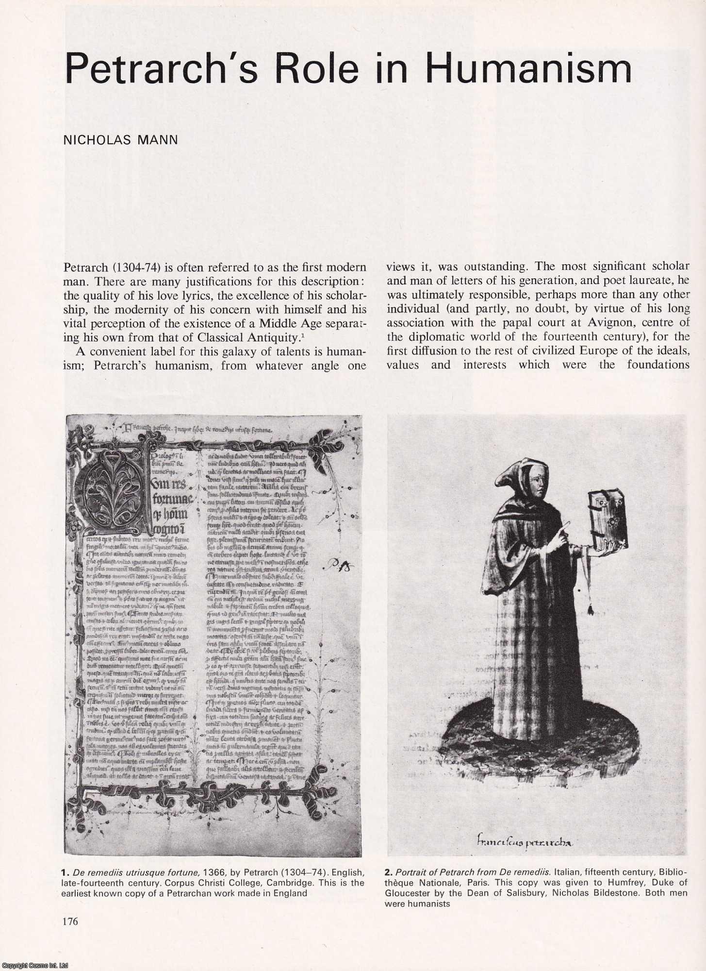 Nicholas Mann - Petrarch's Role in Humanism. An uncommon original article from Apollo, International Magazine of the Arts, 1971.