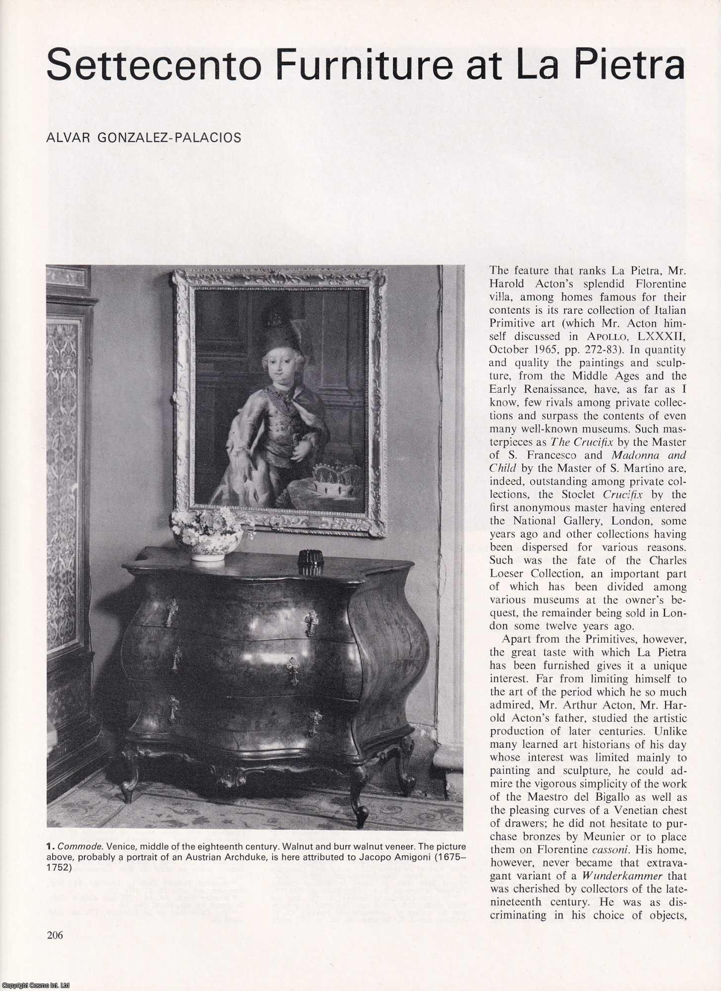 Alvar Gonzalez-Palacios - Settecento Furniture at La Pietra. An uncommon original article from Apollo, International Magazine of the Arts, 1971.