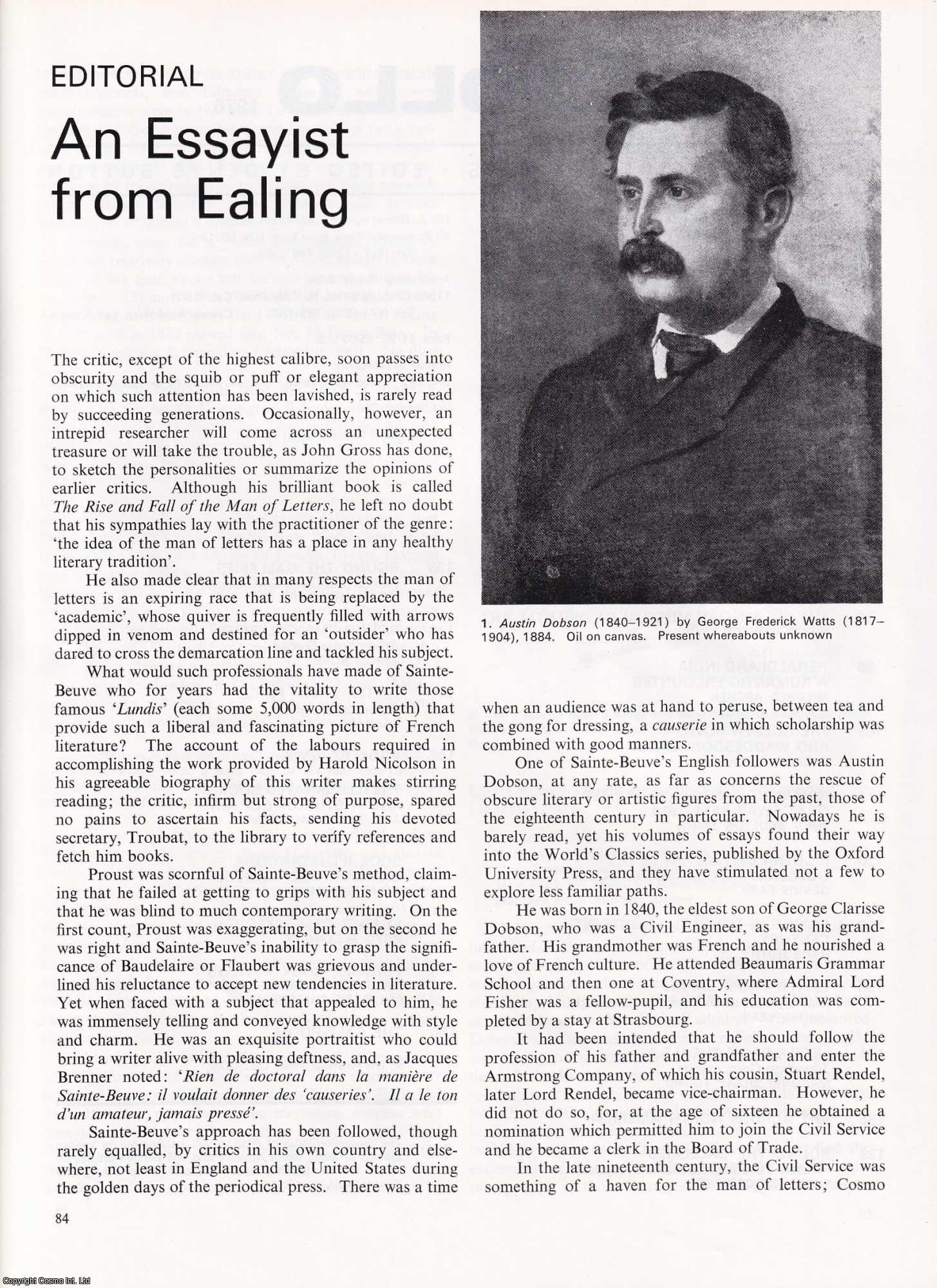 MAN OF LETTERS - Austin Dobson : An Essayist from Ealing. An uncommon original article from Apollo, International Magazine of the Arts, 1976.