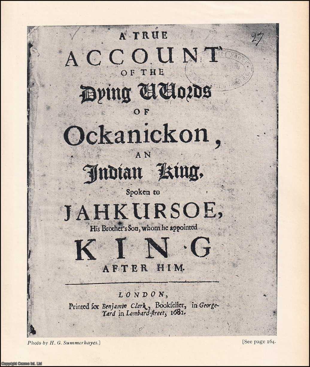 Society of Friends - Quakers: The Dying Words of Ockanickon. An original article from the Journal of the Friends' Historical Society, 1911.