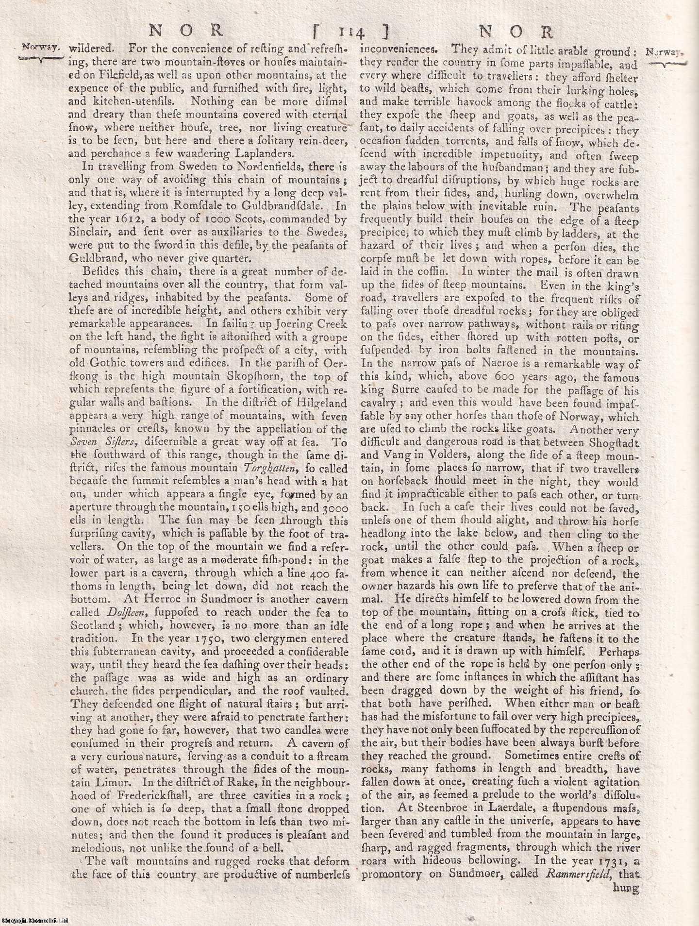 George Gleig (editor) - Norway; a country of Europe. A rare original article from the Encyclopaedia Britannica, Edinburgh Edition 1797.