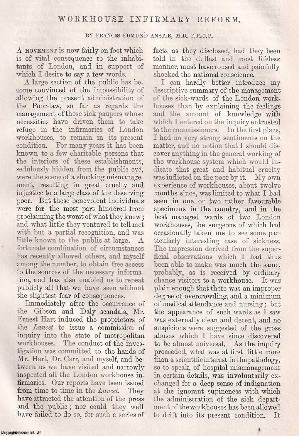 Francis Edmund Anstie, M.D. - Workhouse Infirmary Reform. An original article from Macmillan's Magazine, 1866.