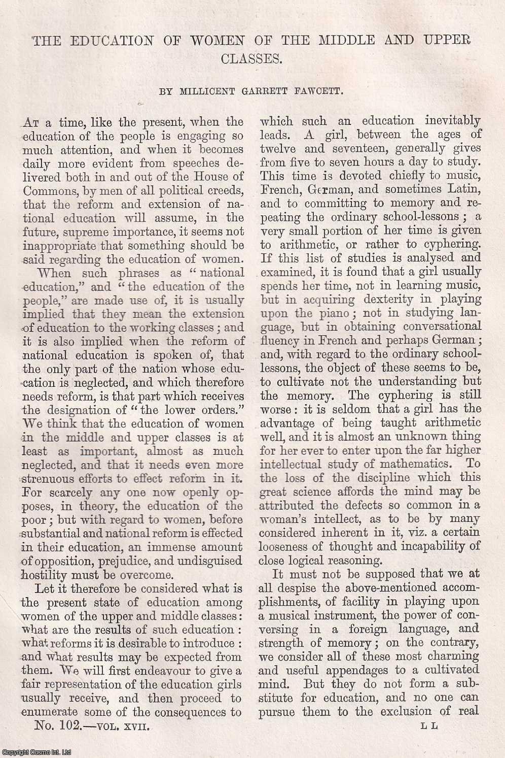 Millicent Garrett Fawcett - The Education of Women of the Middle and Upper Classes. An original article from Macmillan's Magazine, 1868.