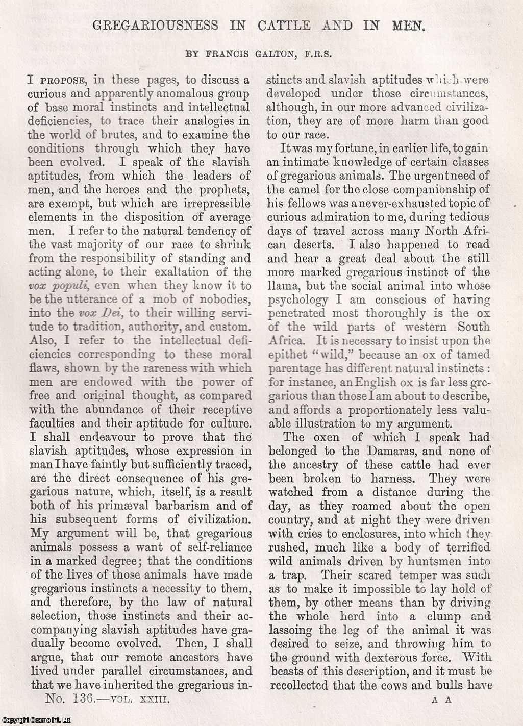Francis Galton - Gregariousness in Cattle and in Men. An original article from Macmillan's Magazine, 1871.