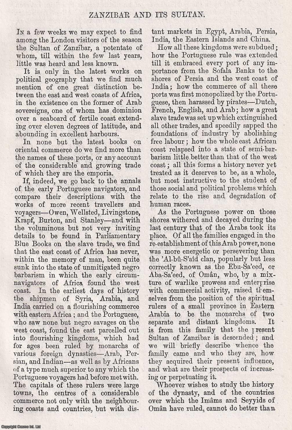 H. Bartle E. Frere - Zanzibar and its Sultan. An original article from Macmillan's Magazine, 1875.