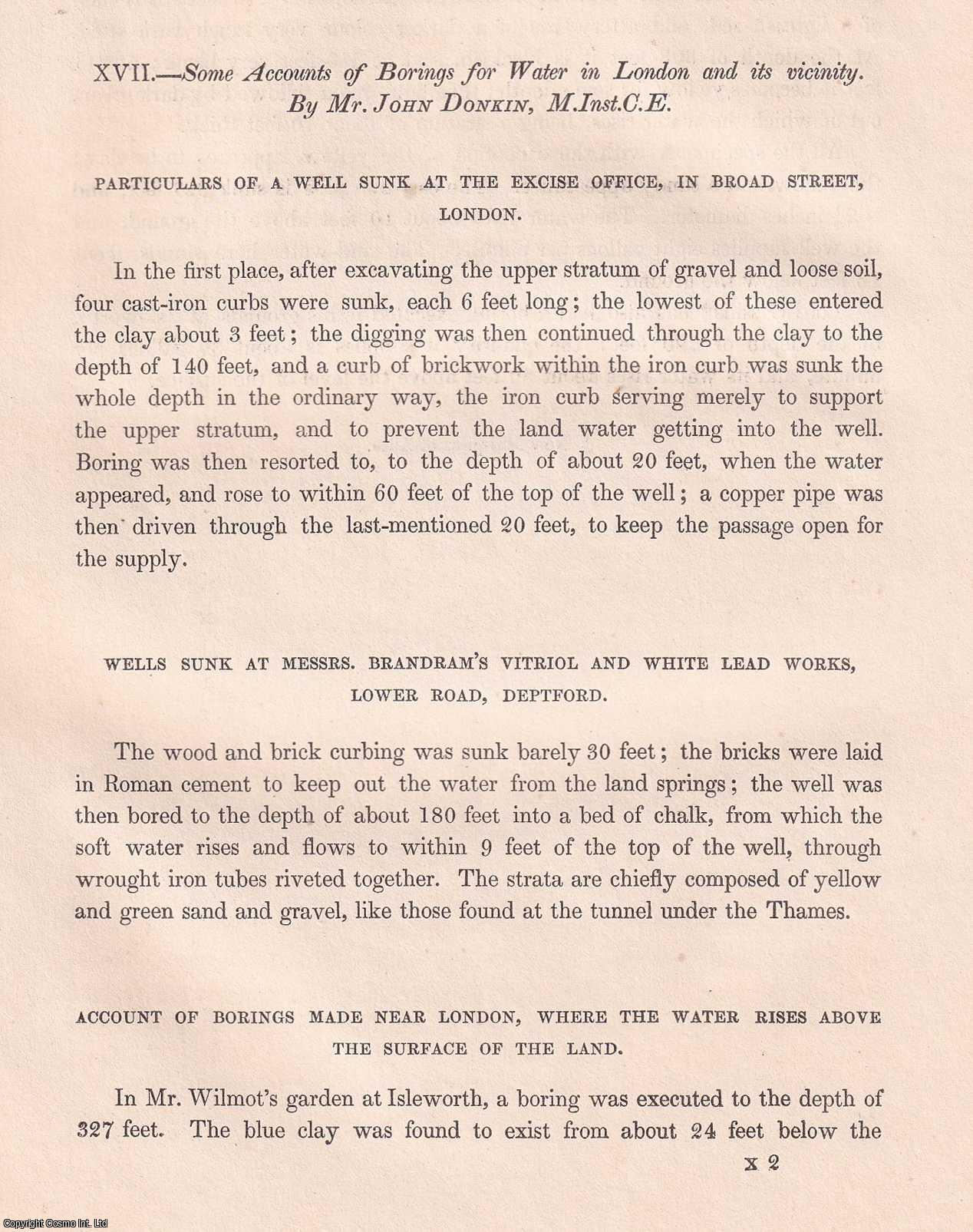 John Donkin - Some Accounts of Borings for Water in London and its vicinity. An original article from Transactions of the Institution of Civil Engineers, 1836.