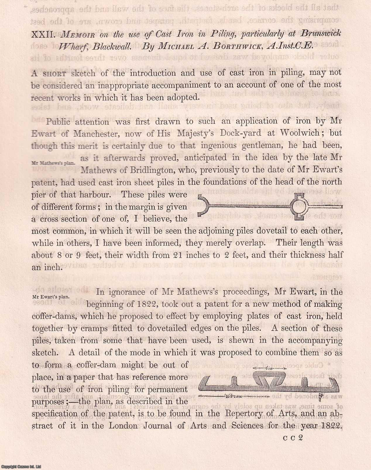 Michael A. Borthwick - Memoir on the use of Cast Iron in Piling, particularly at Brunswick Wharf, Blackwall. An original article from Transactions of the Institution of Civil Engineers, 1836.