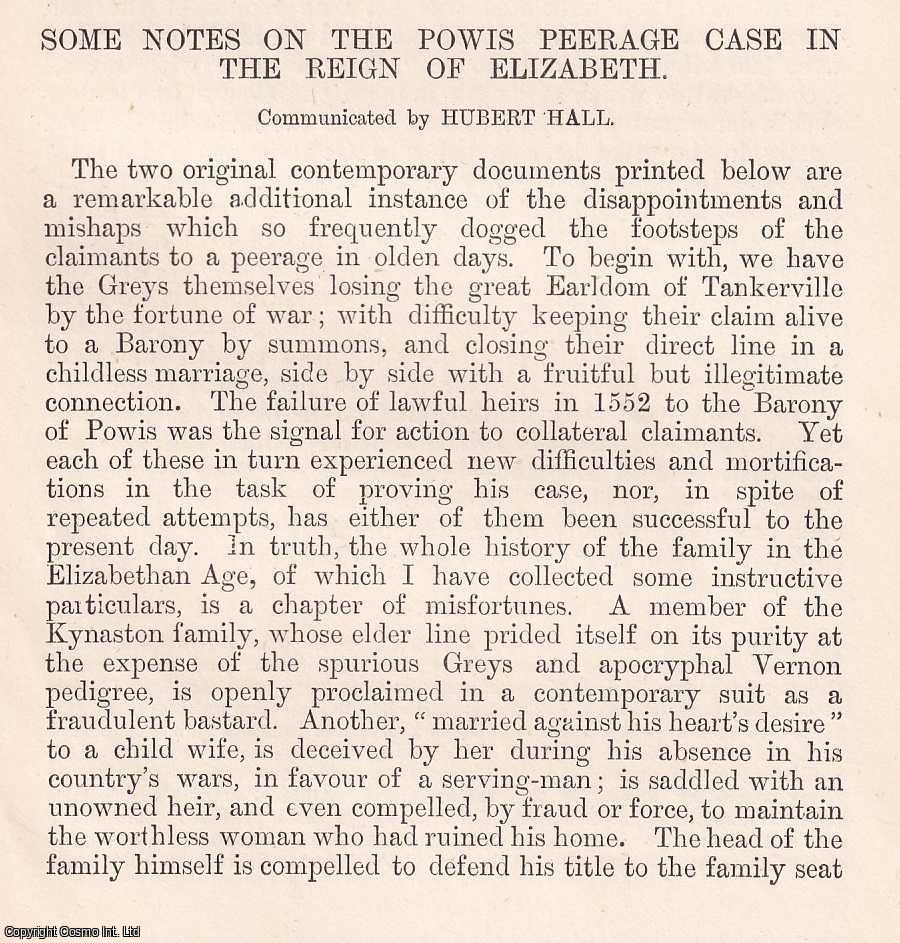 George Horde - The Powis Peerage Case in The Reign of Elizabeth. An original article from The Genealogist, 1887.