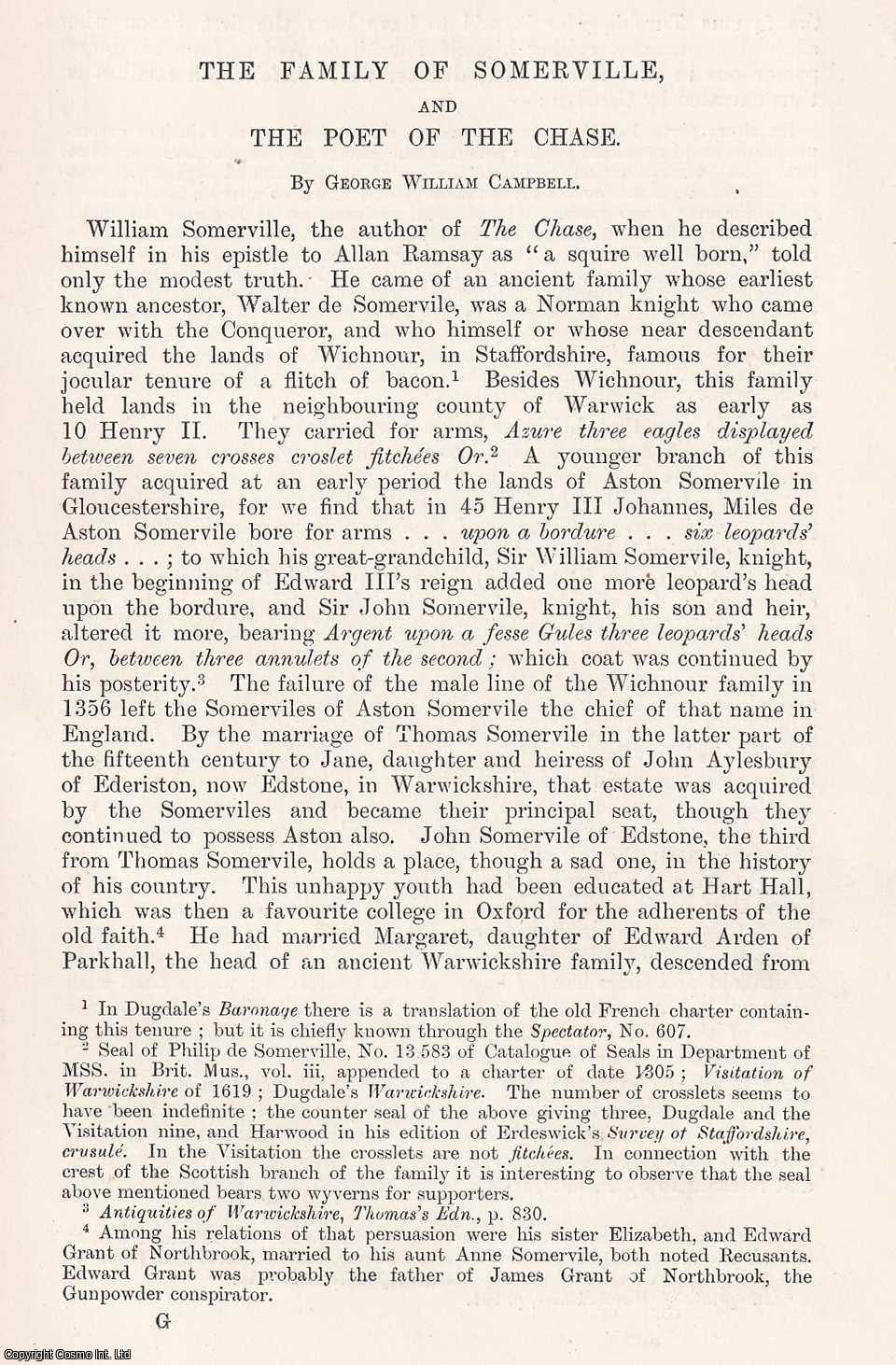 George William Campbell - The Family of Somerville, and The Poet of The Chase. An original article from The Genealogist, 1896.