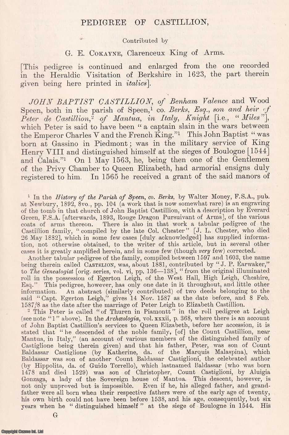 G. E. Cokayne, Clarenceux King of Arms - Pedigree of Castillion. An original article from The Genealogist, 1900.