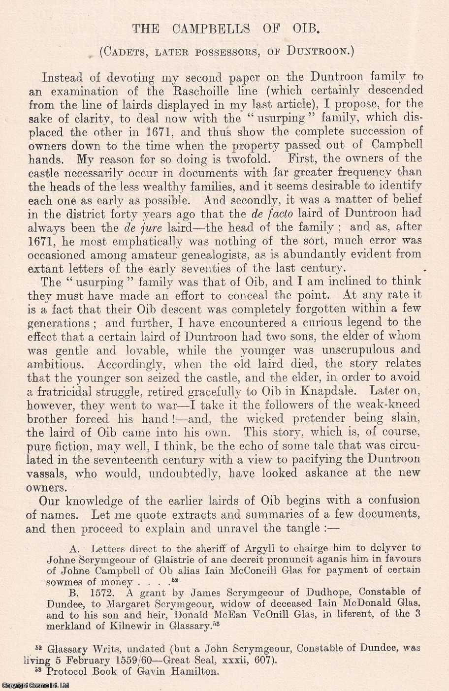 Herbert Campbell - The Campbells of Oib. An original article from The Genealogist, 1912.