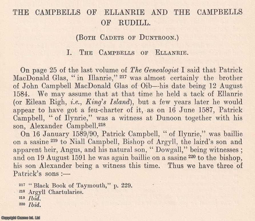 Herbert Campbell - The Campbells of Ellanrie and the Campbells of Rudill (Both Cadets of Duntroon). An original article from The Genealogist, 1913.