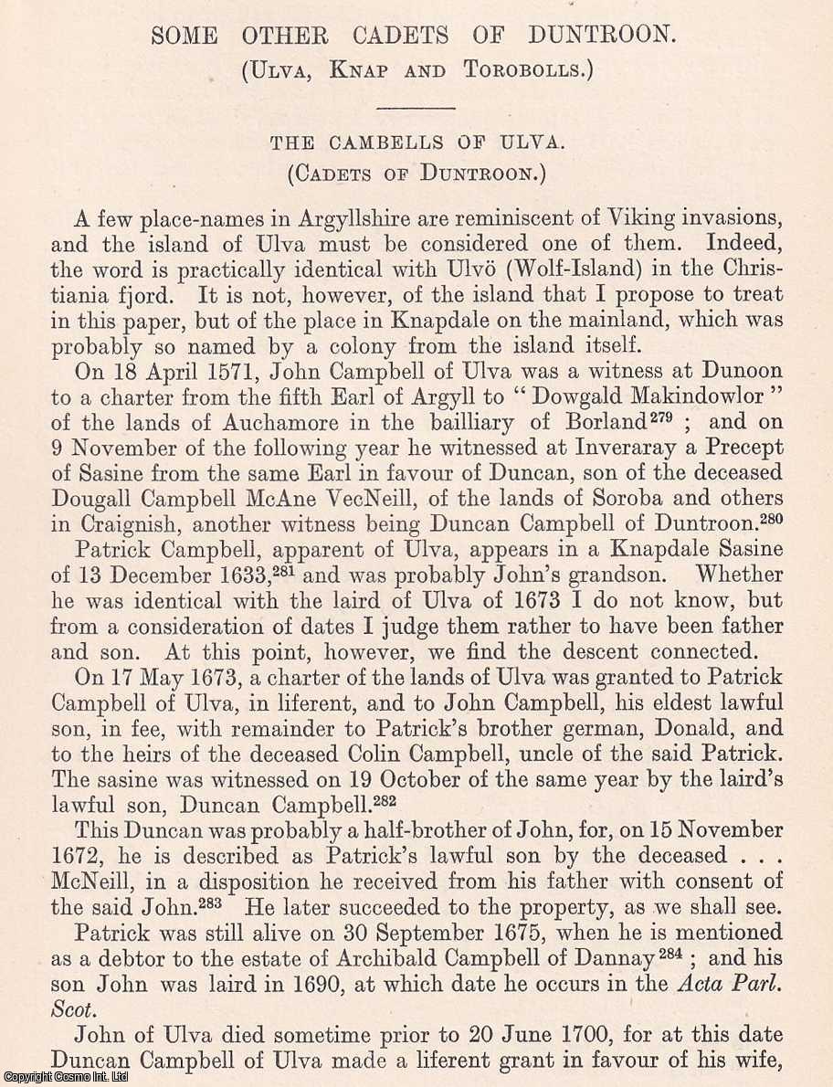 Herbert Campbell - Some other Cadets of Duntroon (Ulva, Knap and Torobolls). An original article from The Genealogist, 1913.