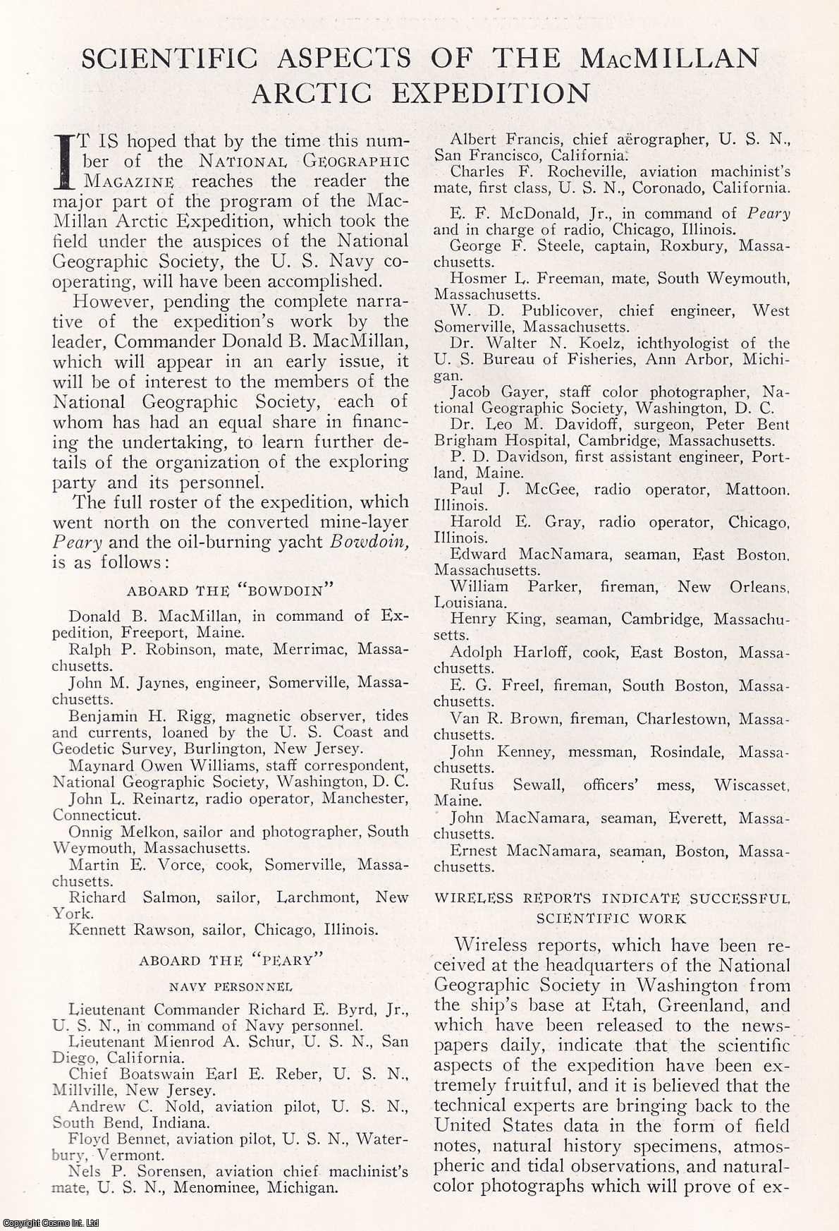 ARCTIC EXPLORATION - Scientific Aspects of the MacMillan Arctic Expedition. An original article from the National Geographic Magazine, 1925.