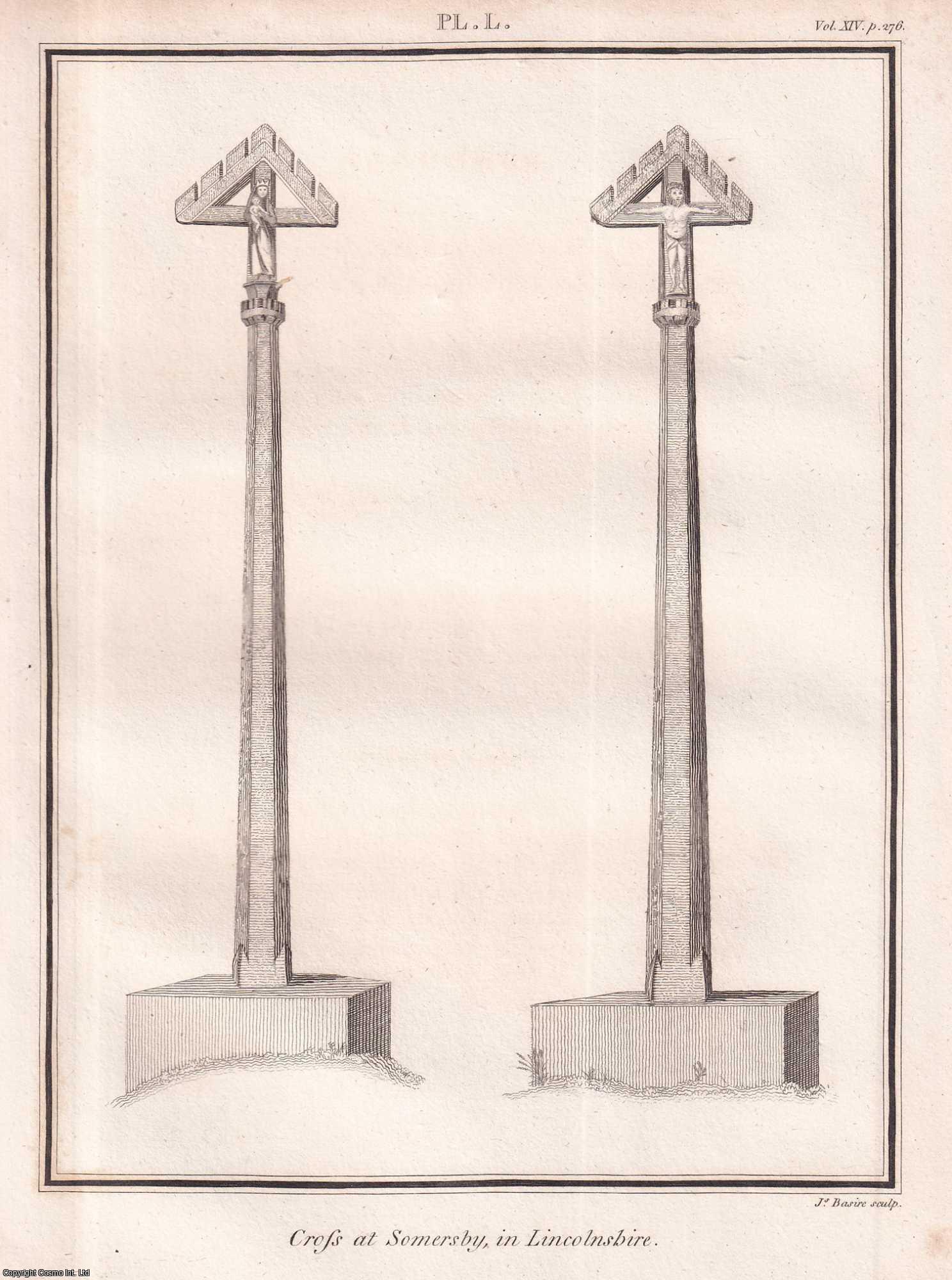ST MARGARET CHURCH, SOMERSBY - Cross at Somersby, in Lincolnshire. A Perpendicular cross which survived being destroyed by the Roundheads following the battle of Winceby. A rare original engraving from the journal Archaeologia, 1801.