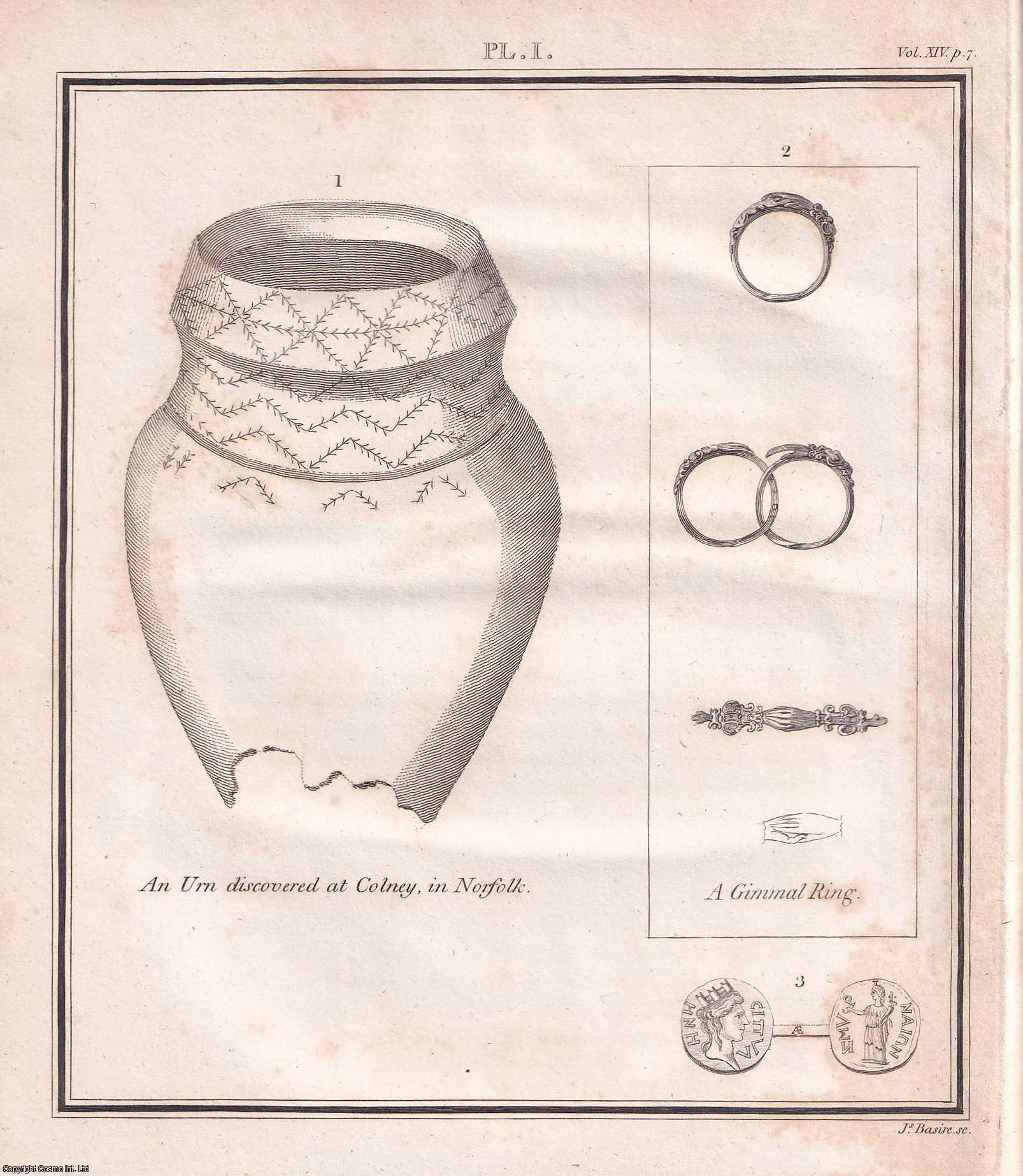William Gibbon - Account of a Burial Urn, Discovered a Colney, in Norfolk. An uncommon original article from the journal Archaeologia, 1803.