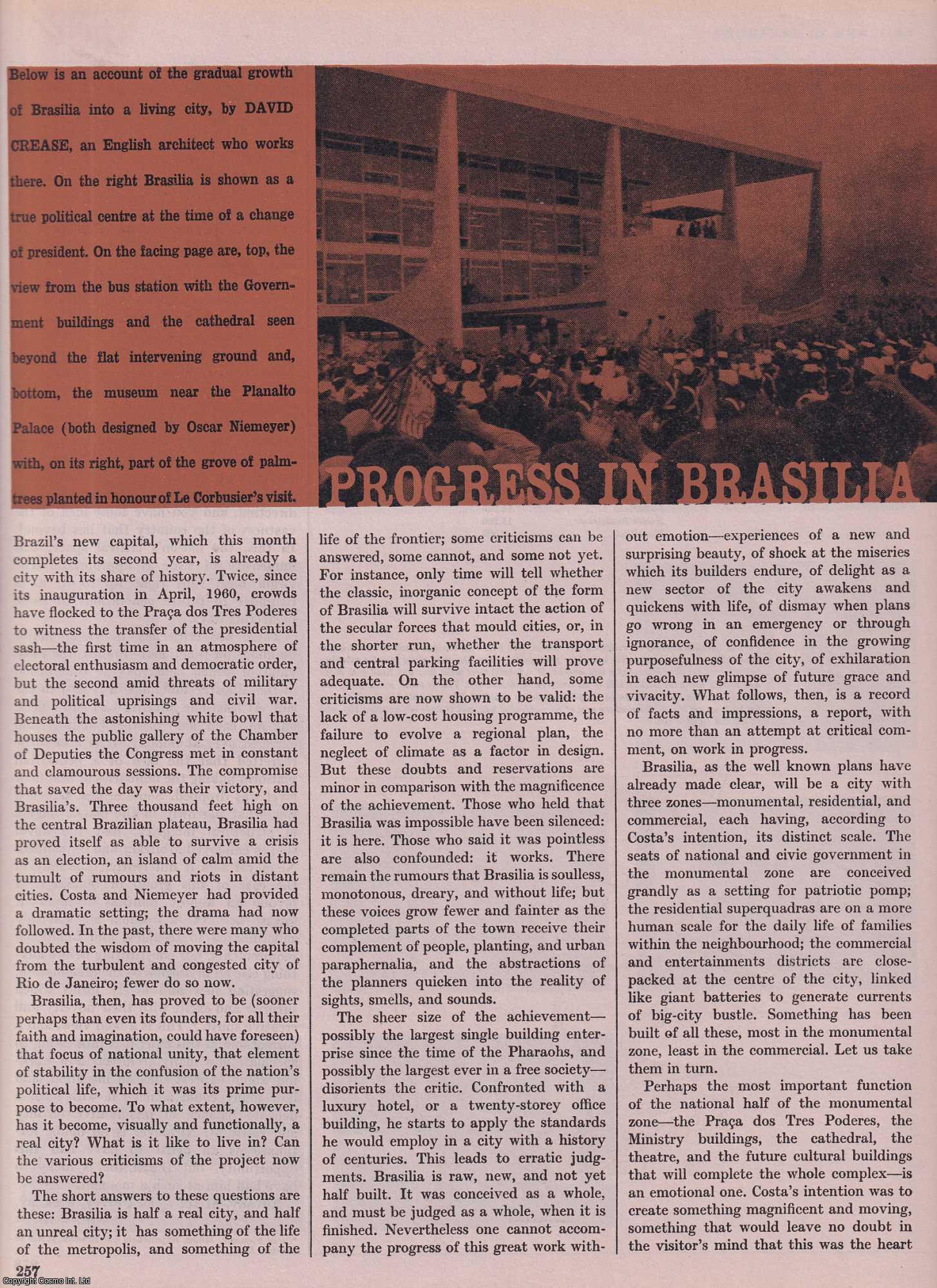 BRAZIL - Progress in Brasilia, the gradual growth of the city, by David Crease. This is an original article from The Architectural Review, 1962.