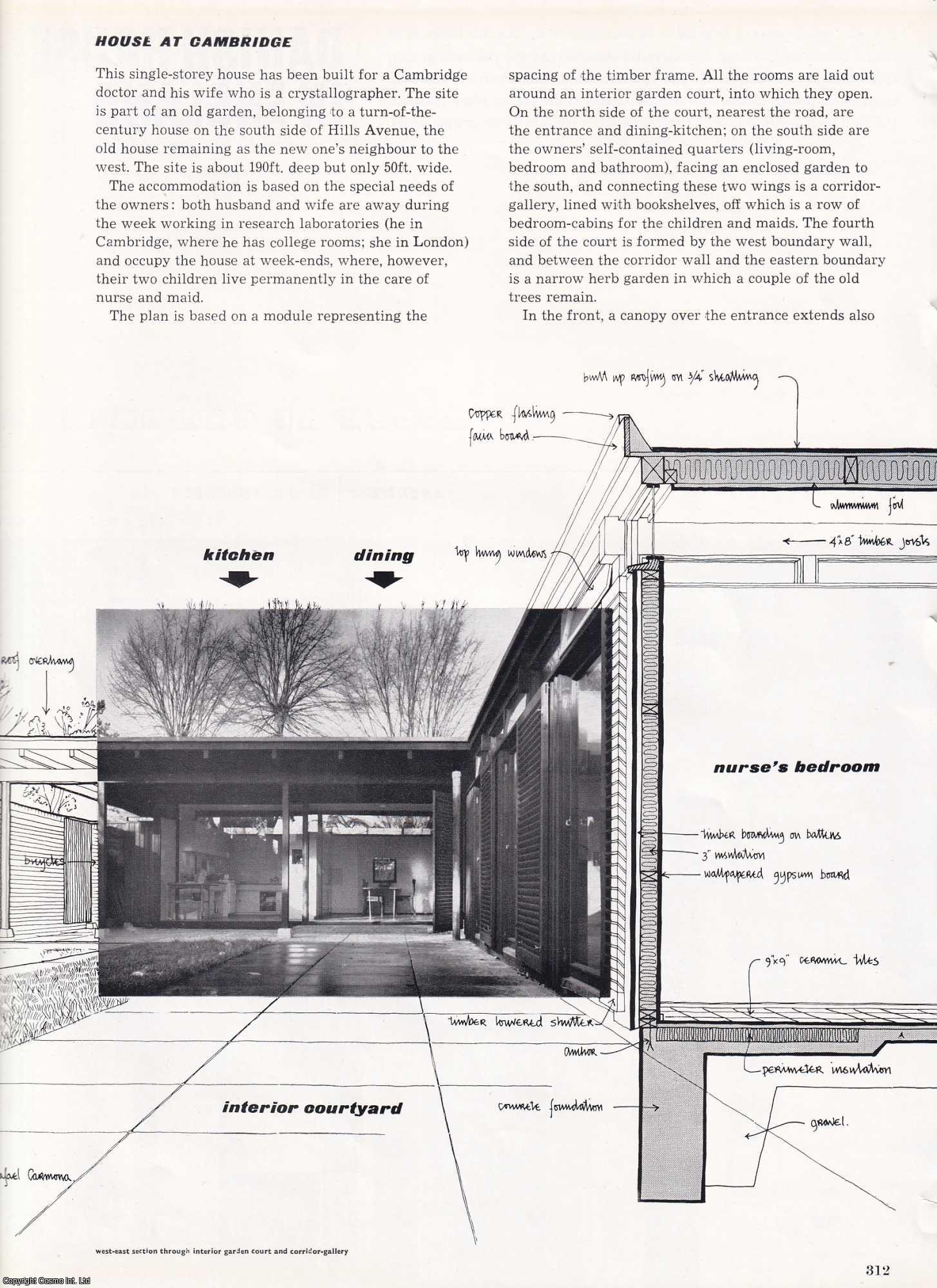 CAMBRIDGE - Danish House in England; Hills Avenue, Cambridge. Architect; Eric C. Sorensen. This is an original article from The Architectural Review, 1962.