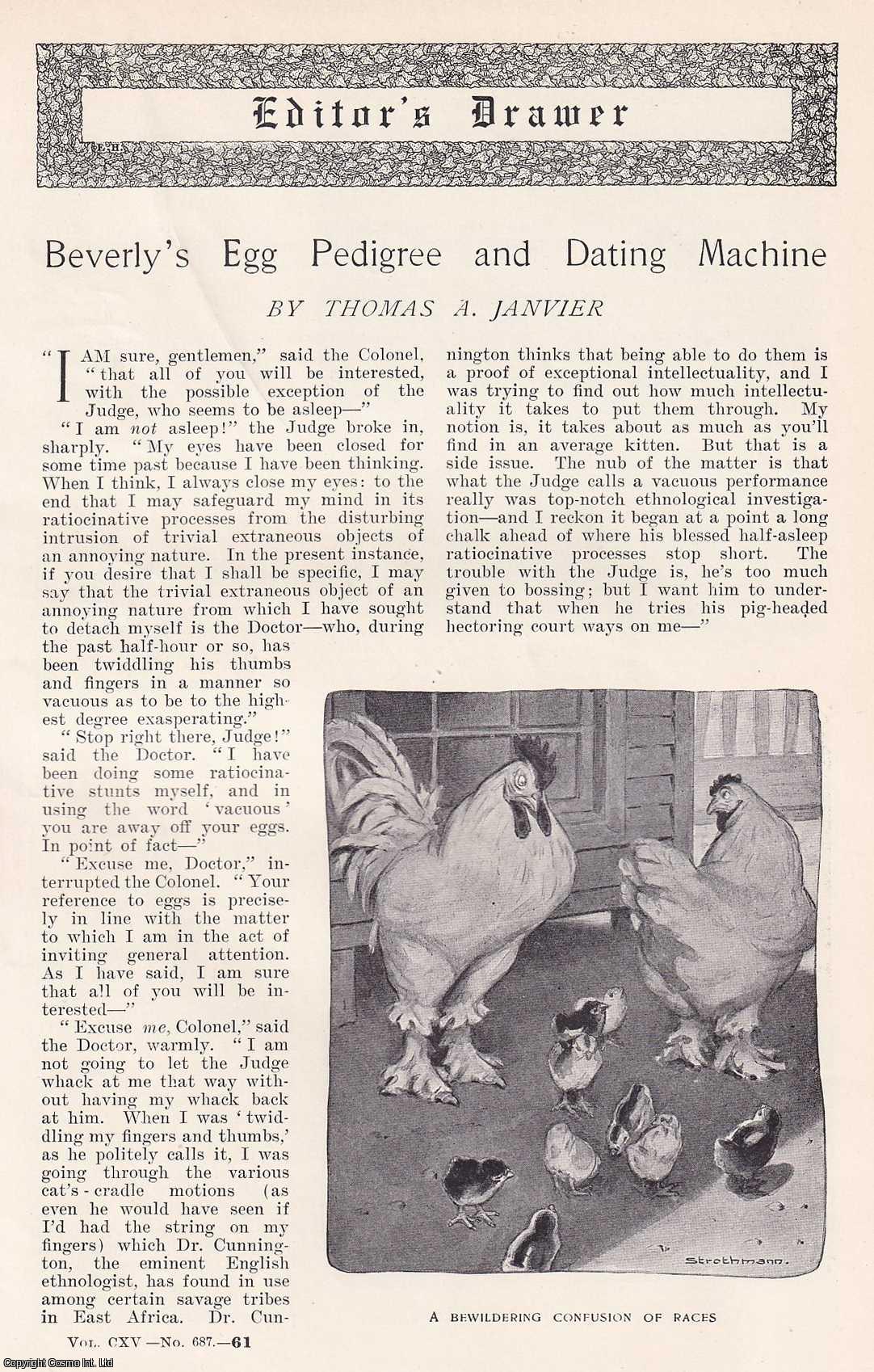 CHICKEN HUMOUR - Beverly's Egg Pedigree and Dating Machine. By Thomas A. Janvier. Illustrated by Frederick Strothmann. An original article from the Harper's Monthly Magazine, 1907.