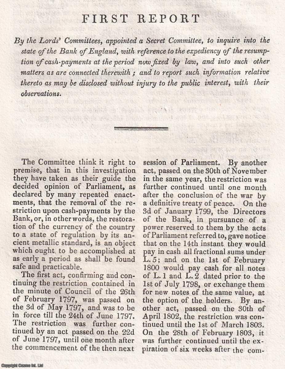 BANK OF ENGLAND - The State of the Bank of England. First Report by the Lords' Committees. See picture for full contents. An original article from The Edinburgh Annual Register, 1819.