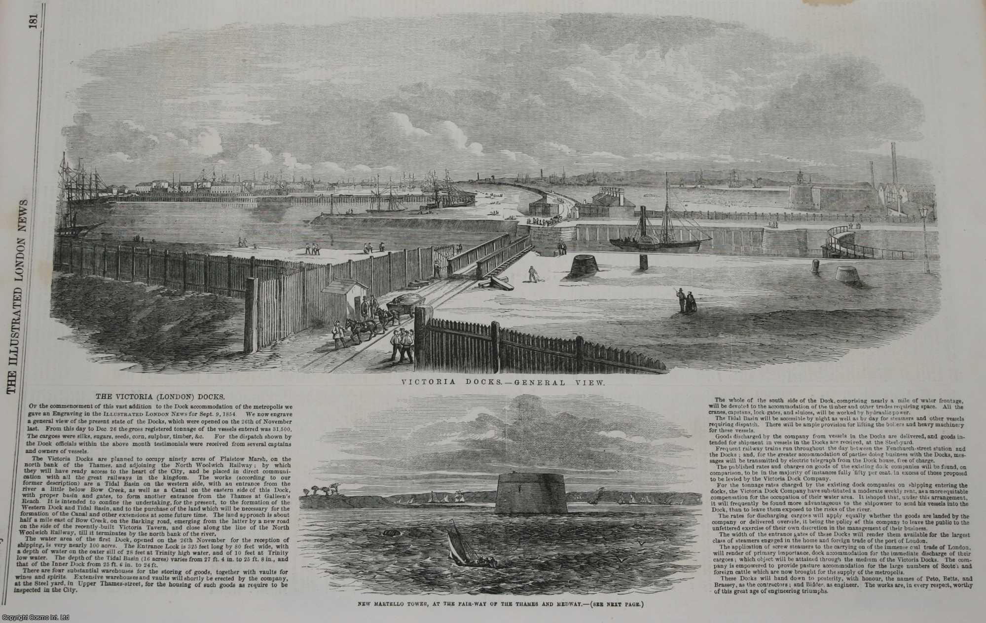 ROYAL VICTORIA DOCK - The Victoria Docks, London. An original page from The Illustrated London News, 1856.