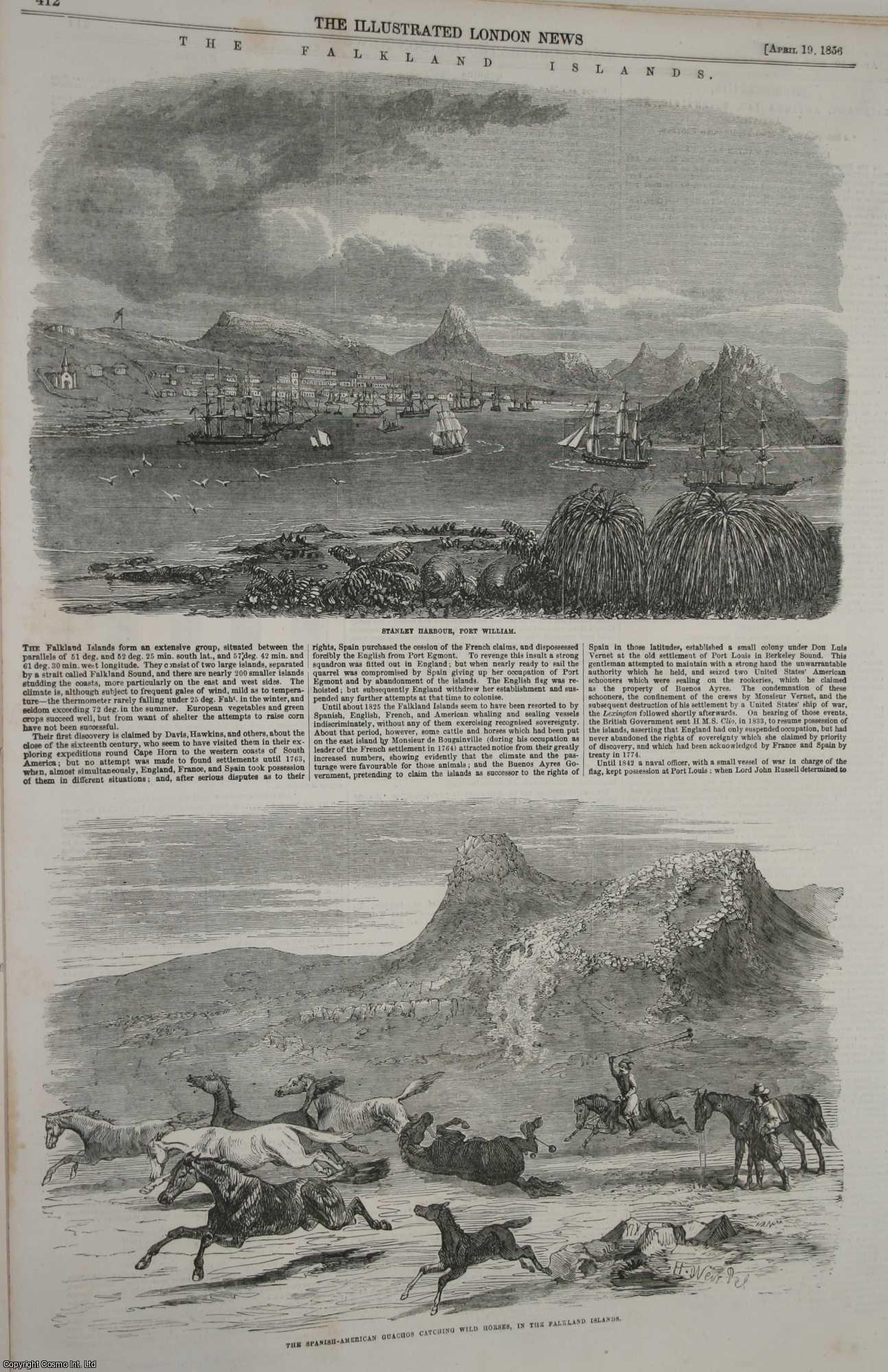 SOUTH ATLANTIC - The Falkland Islands. Two original pages from The Illustrated London News, 1856.