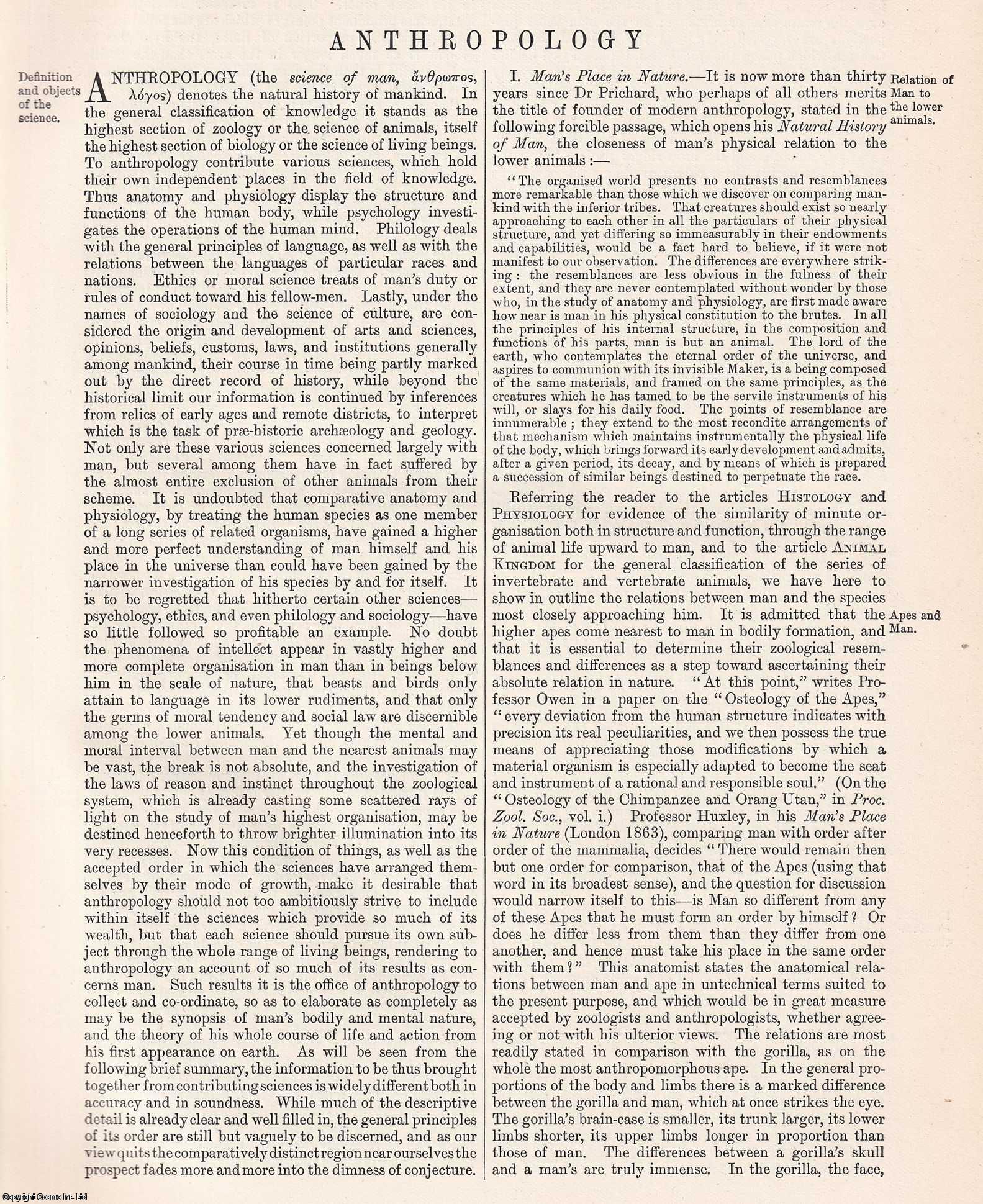Edward Burnett Tylor, Keeper of the University Museum, Oxford - 1875 : Anthropology, the Science of Man. An original article from the Encyclopaedia Britannica, 1875.
