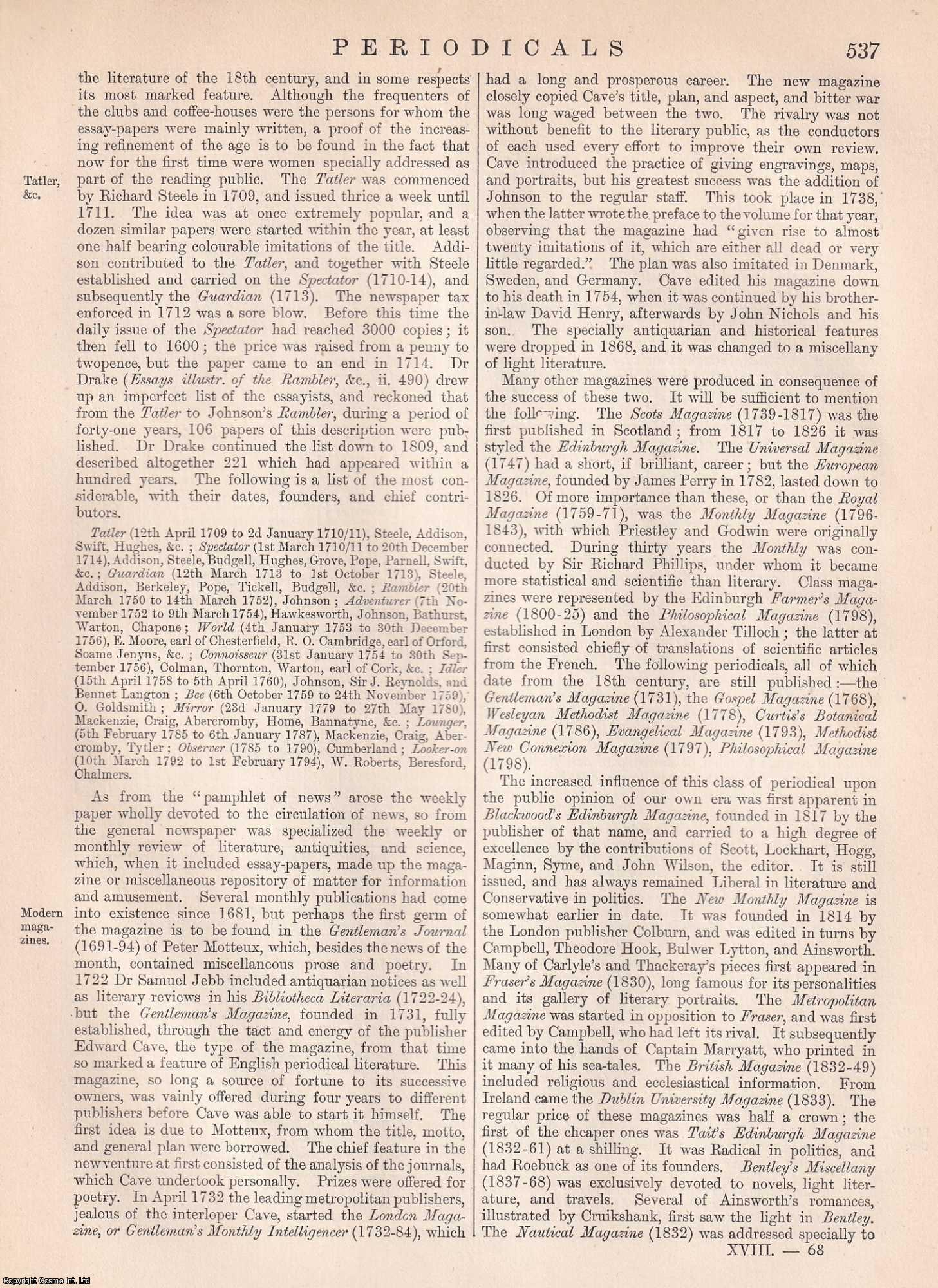 Henry R. Tedder, Librarian, Athenaeum Club, London - 1885 : Periodicals; British & Foreign. An original article from the Encyclopaedia Britannica, 1885.