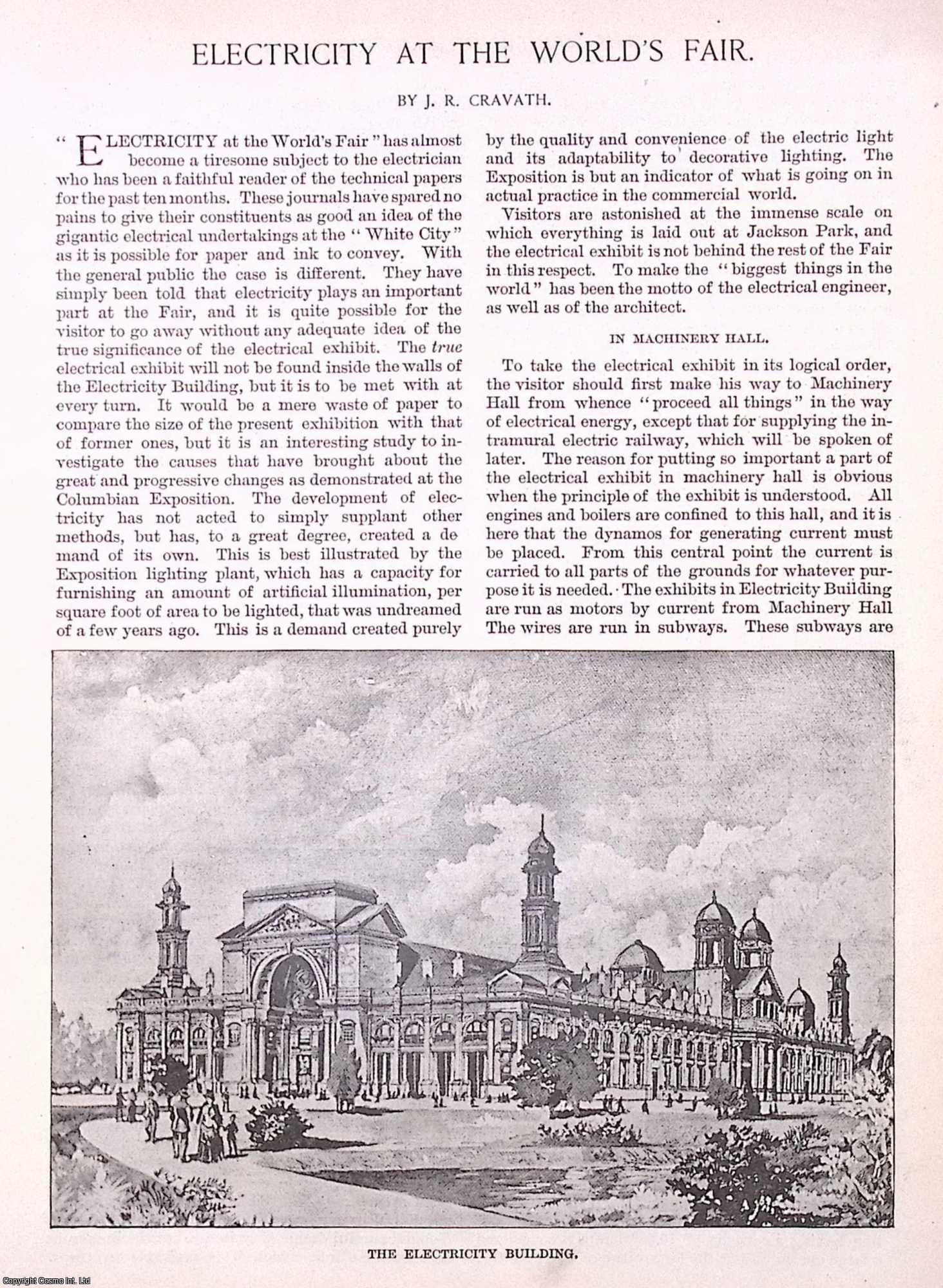 J.R. Cravath - World's Fair, Chicago. Electricity at the World's Fair. An original article from the American Review of Reviews, 1893.