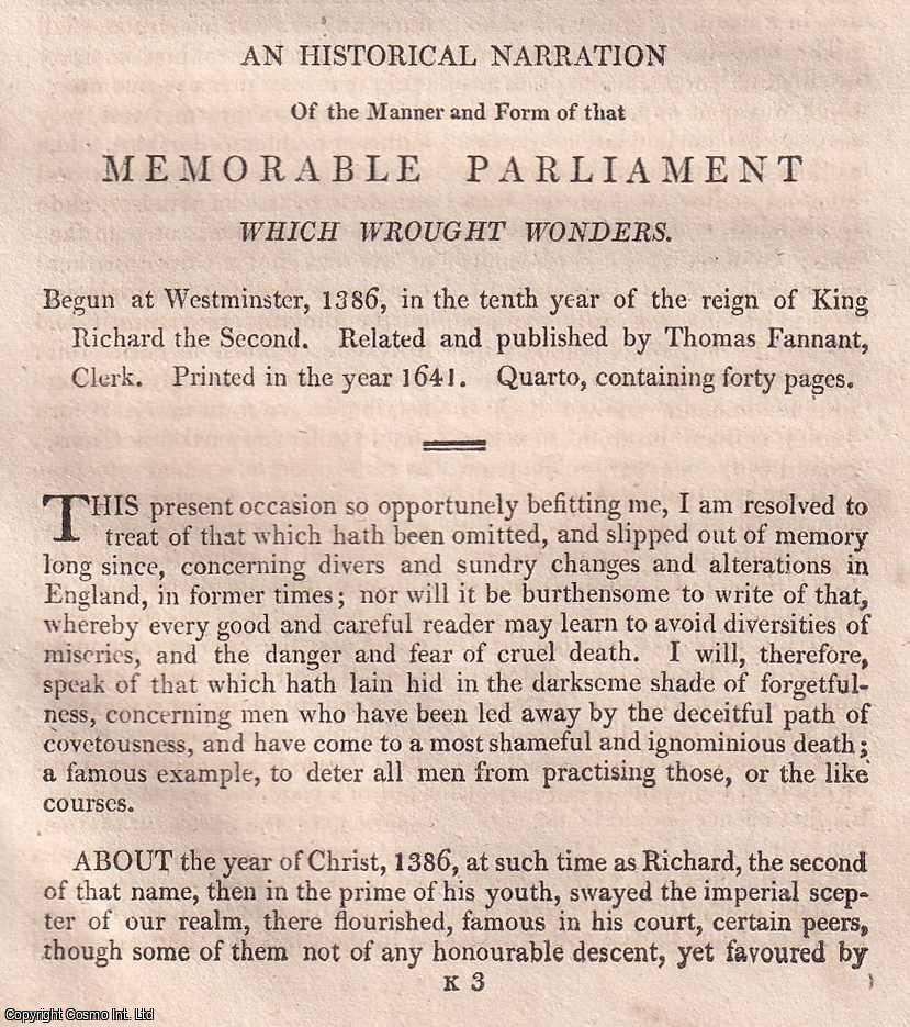 WONDERFUL PARLIAMENT OF 1386 - Westminster 1386 : An Historical Narration Of the Manner and Form of that memorable Parliament Which Wrought Wonders. An original small format article from the Harleian Miscellany, 1808.