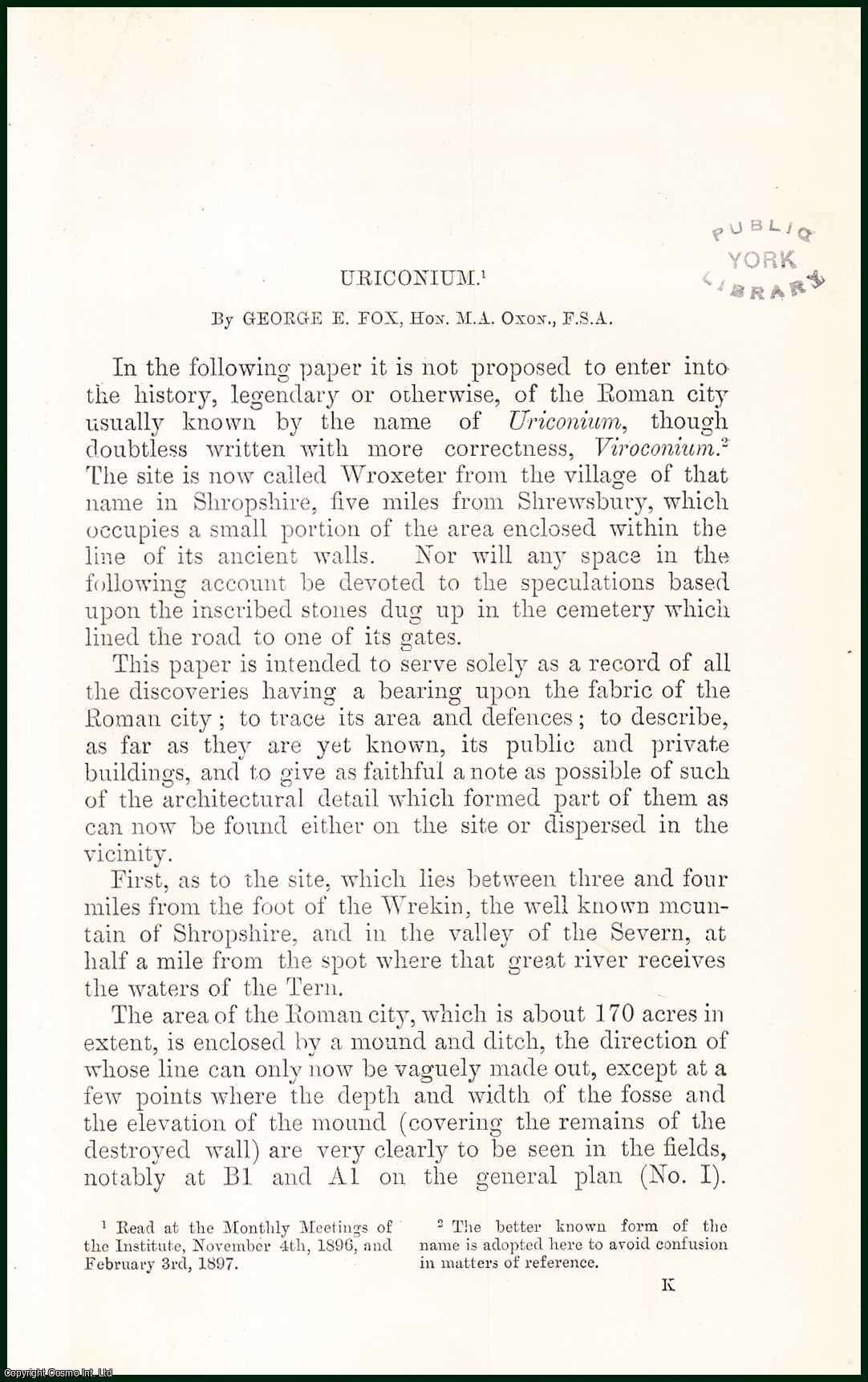 George E. Fox - Uriconium (Wroxeter). An original article from the Archaeological Journal, 1897.