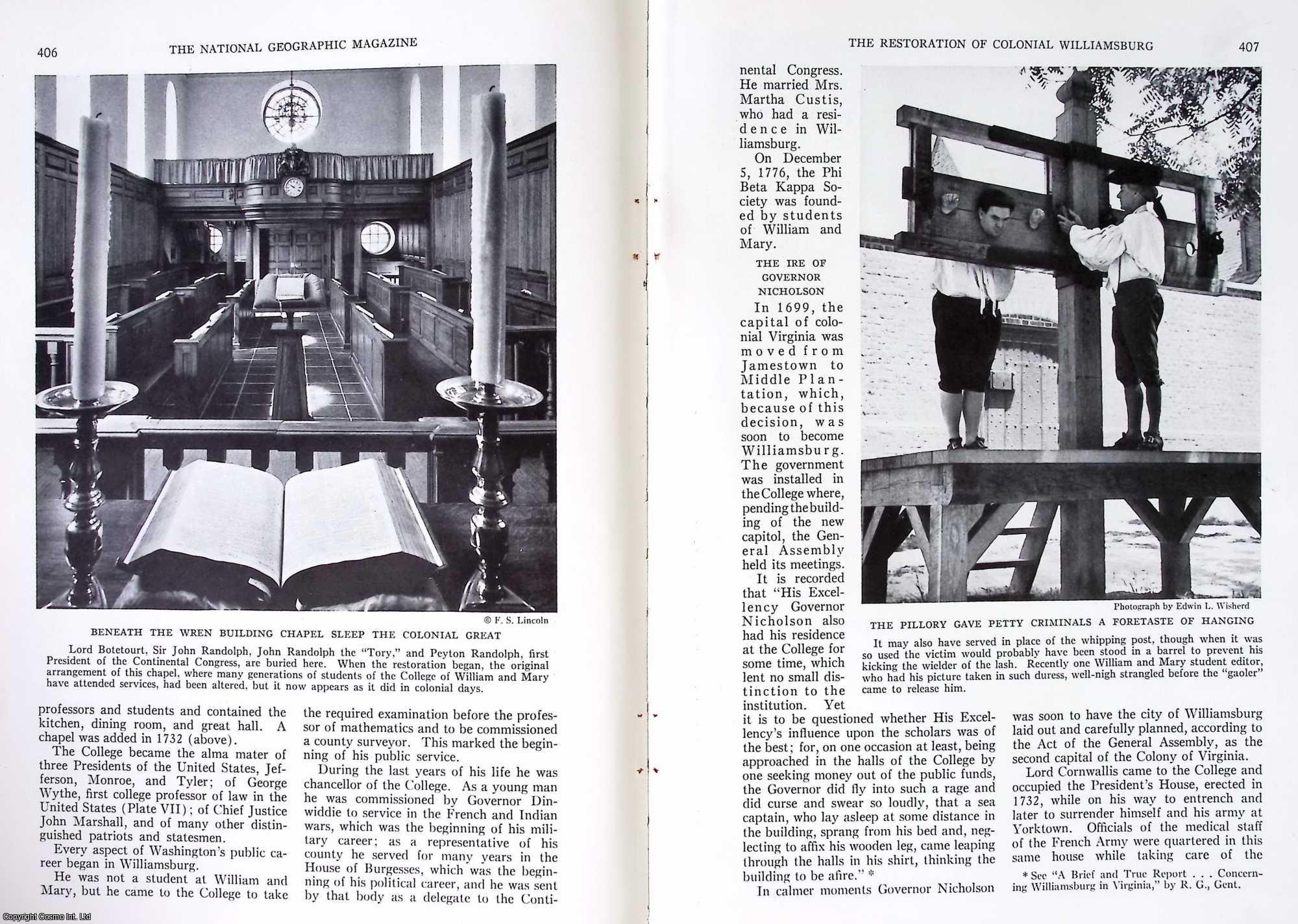 W.A.R. Goodwin - The Restoration of Colonial Williamsburg, Virginia. An original article from The National Geographic Magazine, 1937.