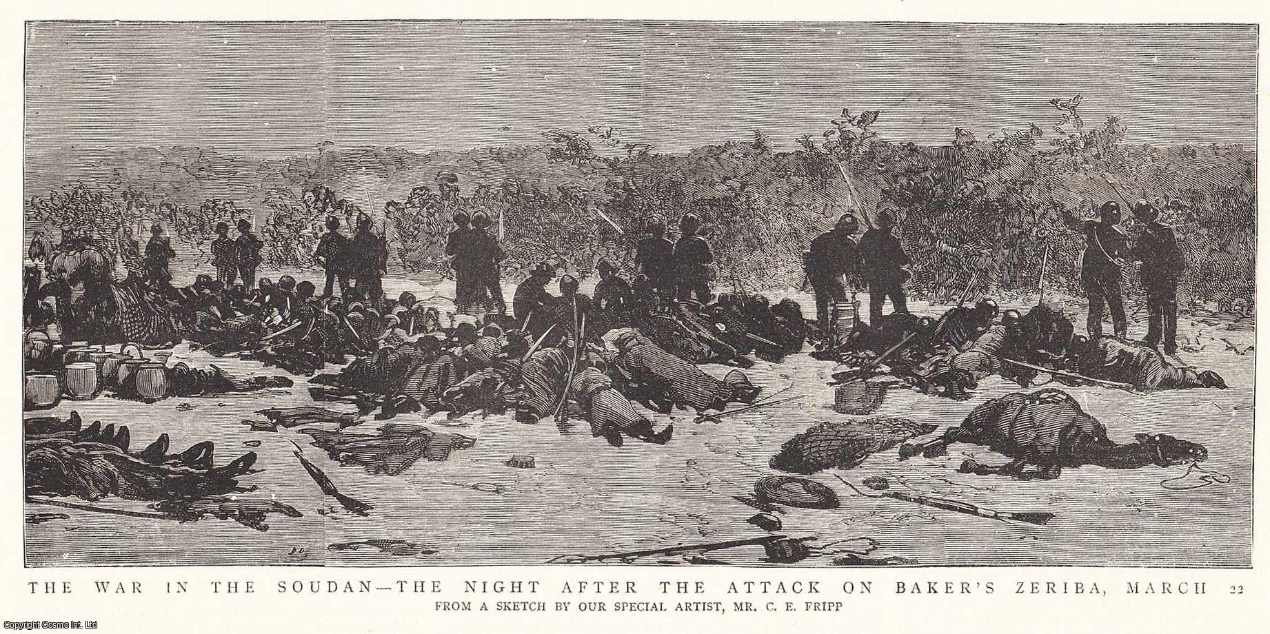 C.E. Fripp, artist - The War in the Soudan; the Night after the Attack on Baker's Zeriba, March 22 1885. An original print from the Graphic Illustrated Weekly Magazine, 1885.