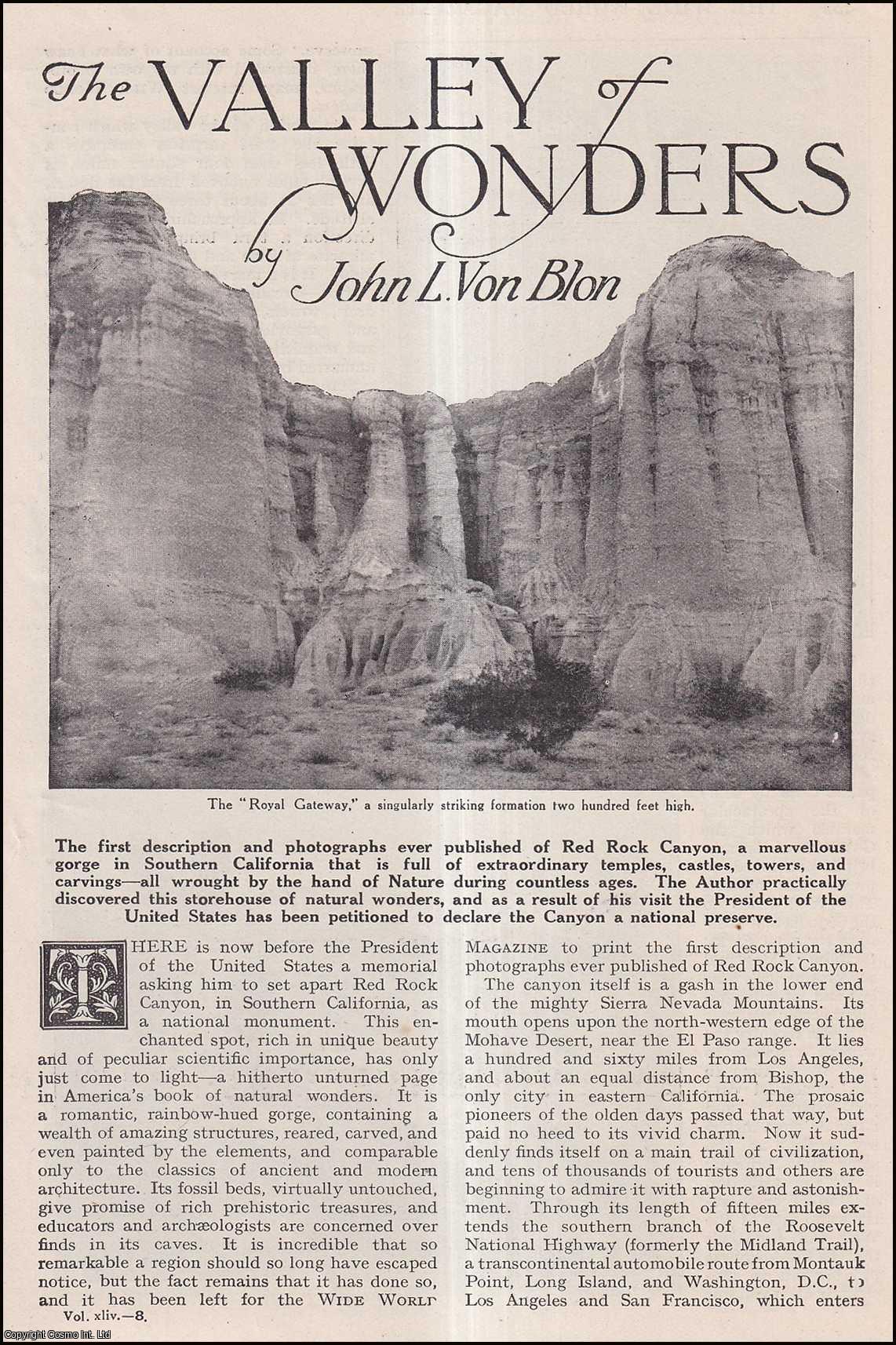 John L. von Blon - The Valley of Wonders; Red Rock Canyon in Southern California.An uncommon original article from the Wide World Magazine, 1919.