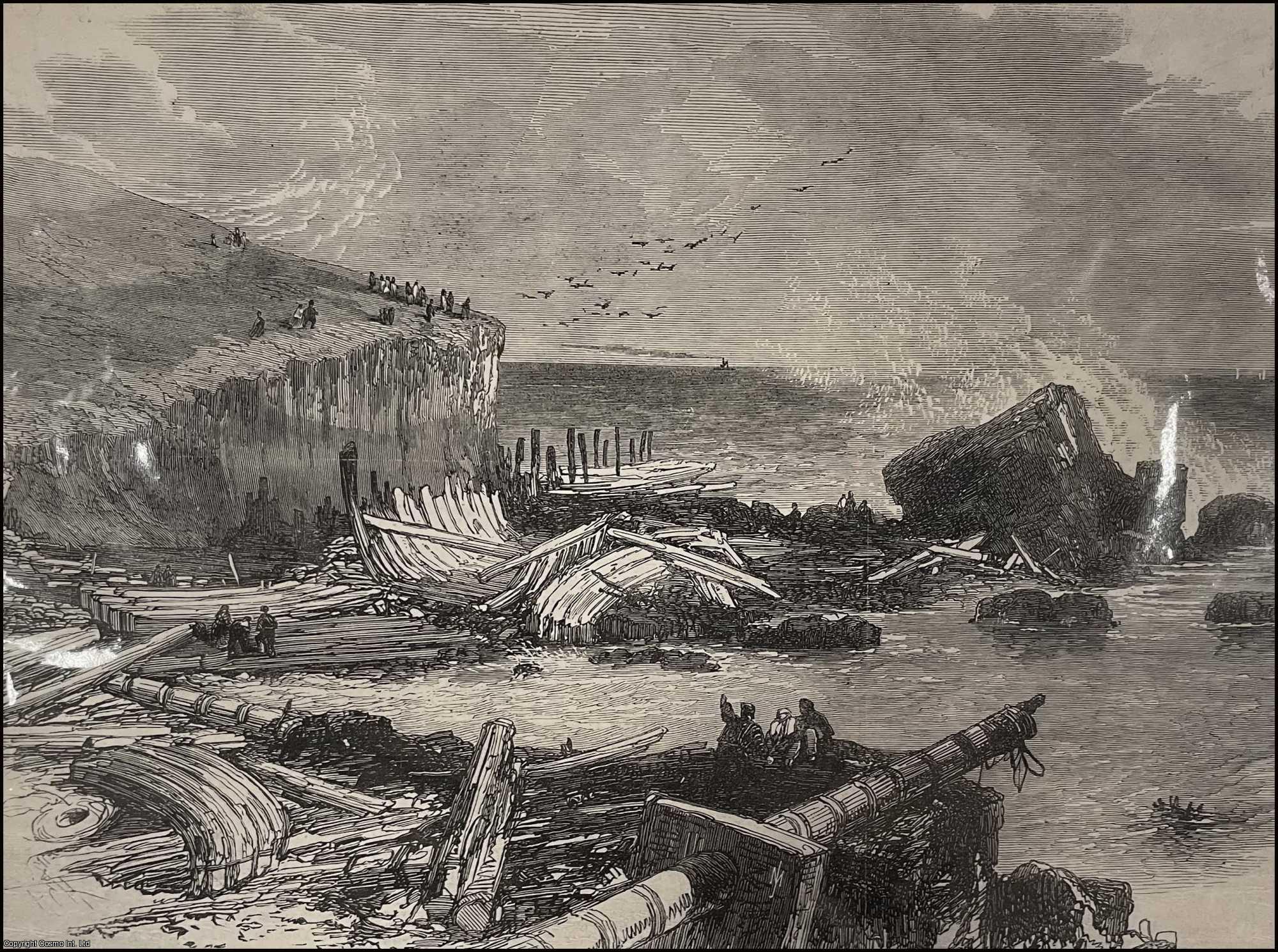SHIPPING ACCIDENT - Remains of the Ship Eugenie, wrecked in Ballymacotter Bay, Ireland. An original print from the Illustrated London News, 1866.