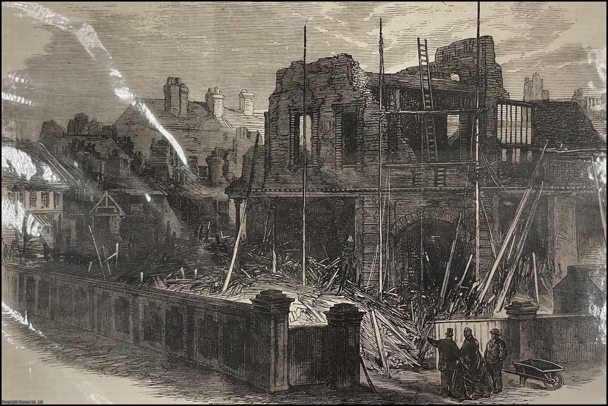HULL - Ruins of the Houses Destroyed by Storm in Hull. An original print from the Illustrated London News, 1866.