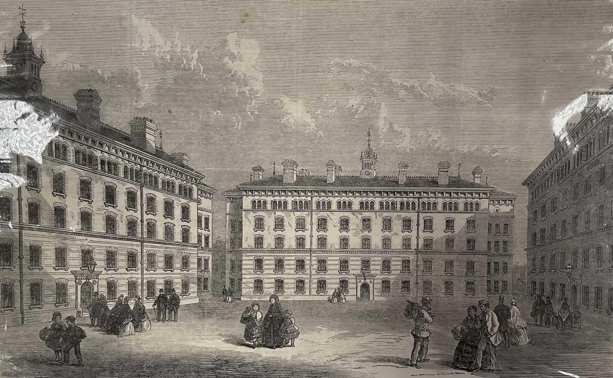 LONDON - Peabody Square, Islington. An original print from the Illustrated London News, 1866.