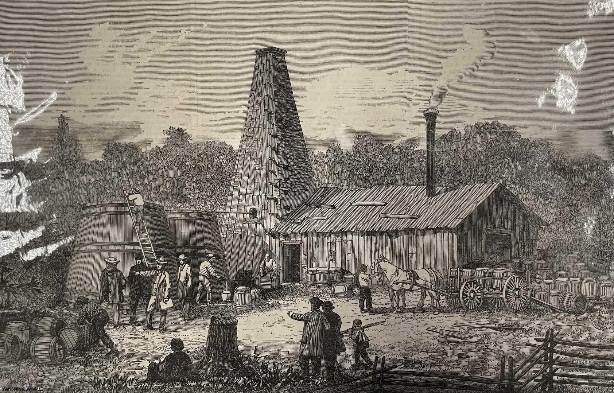 OIL EXPLORATION - The Gordon Oil Wells, Canada West. An original print from the Illustrated London News, 1866.