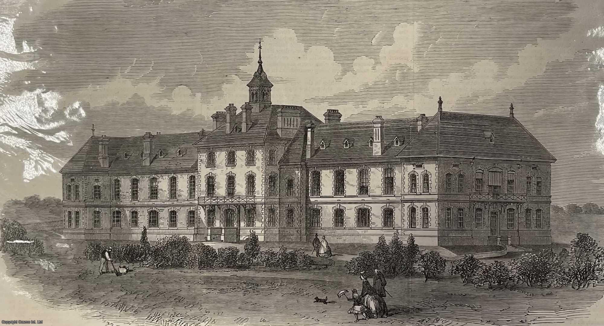 HOSPITAL - The Royal Surrey County Hospital. An original print from the Illustrated London News, 1866.