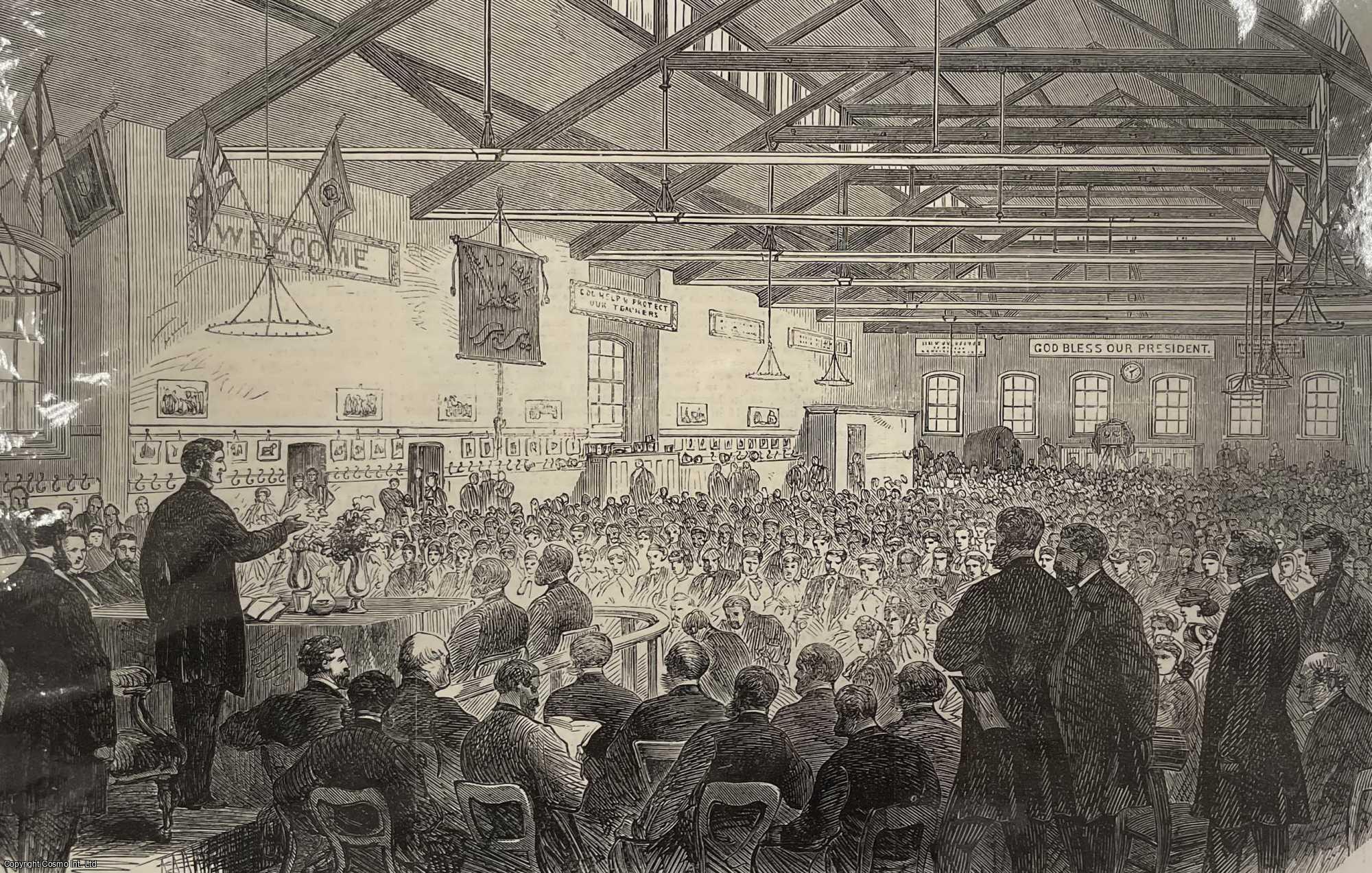 LONDON - Opening of the New Building of the Field-Lane Refuge and Ragged-School. An original print from the Illustrated London News, 1866.