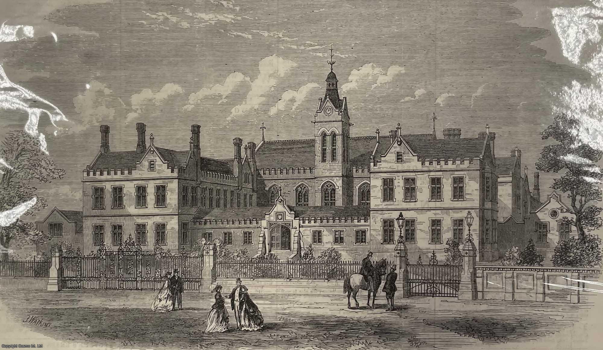 HOSPITAL - New Asylum for Female Orphans at Beddington, near Croydon. An original print from the Illustrated London News, 1866.