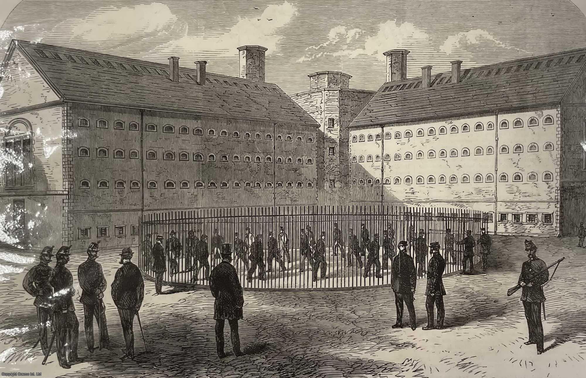 FENIANS - Interior of Mountjoy Prison, Dublin, where the Fenians are Confined. An original print from the Illustrated London News, 1866.