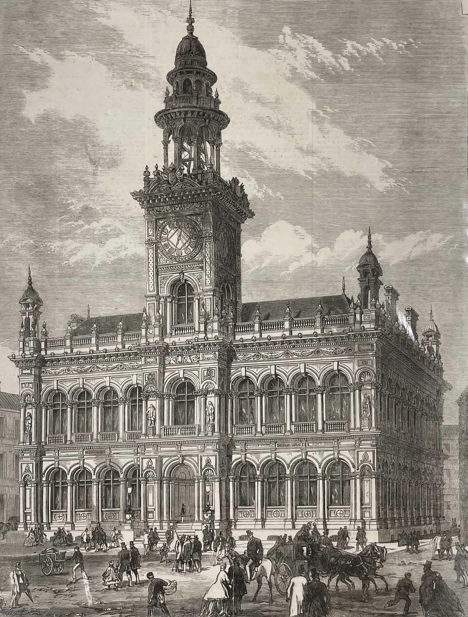 HULL - The New Town Hall at Hull. An original print from the Illustrated London News, 1866.