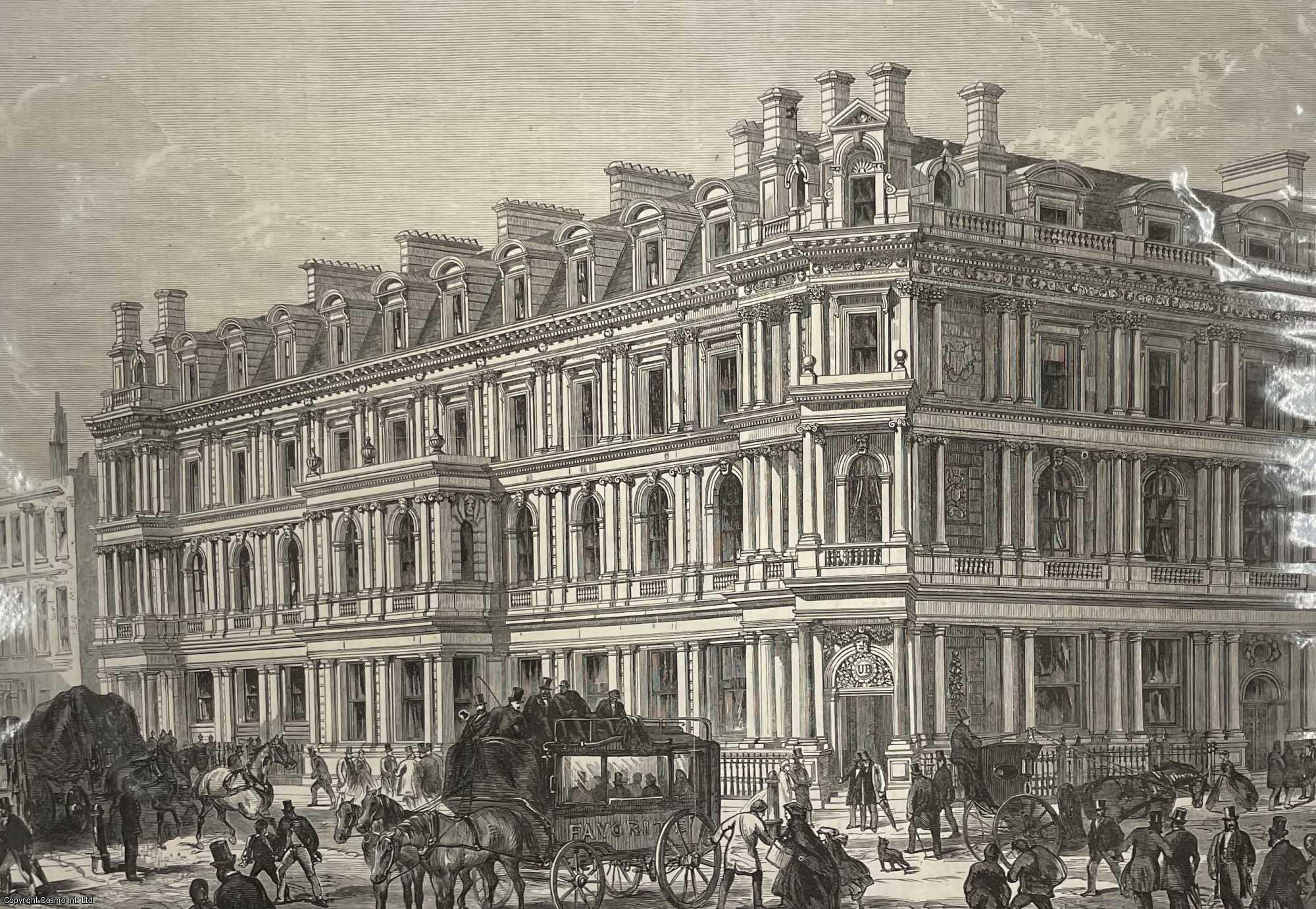 BANKING - The Union Bank of London, Chancery Lane. An original print from the Illustrated London News, 1866.