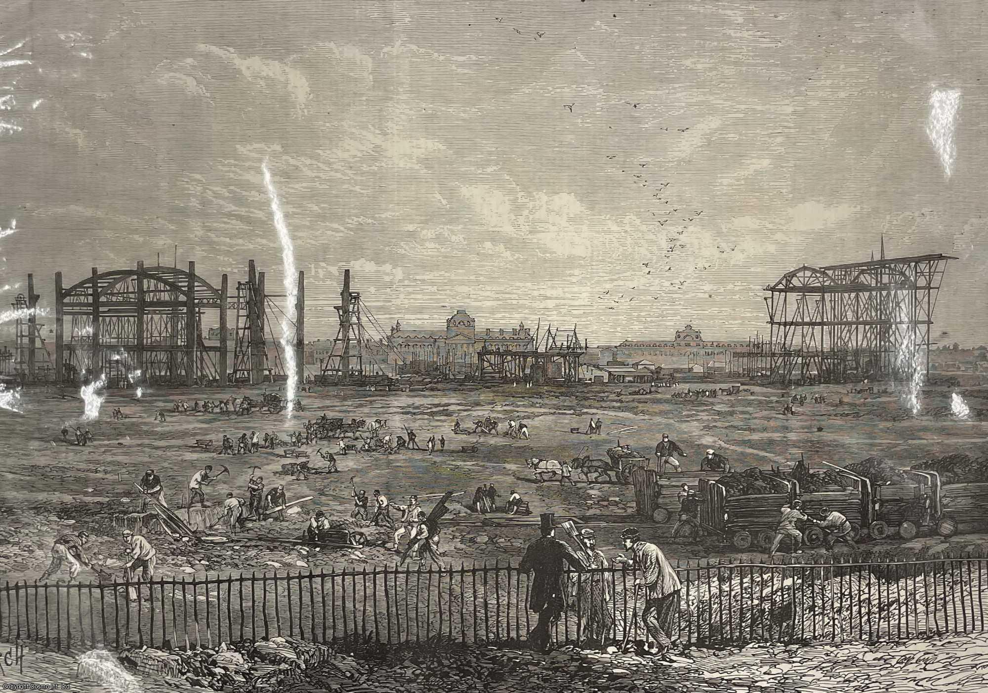 PARIS - Progress of the Paris Exhibition Building in the Champ de Mars. An original print from the Illustrated London News, 1866.