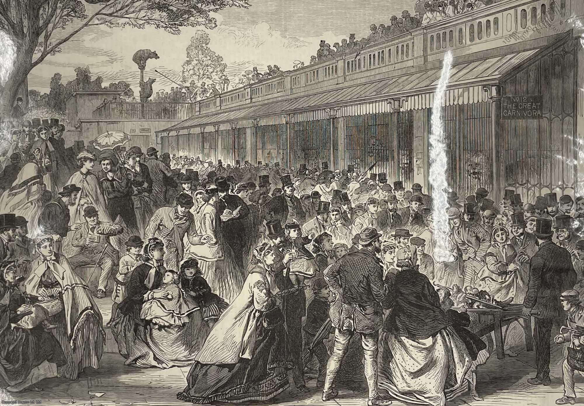 LONDON - The Gardens of the Zoological Society, Regent's Park, on Whit Monday. An original print from the Illustrated London News, 1866.