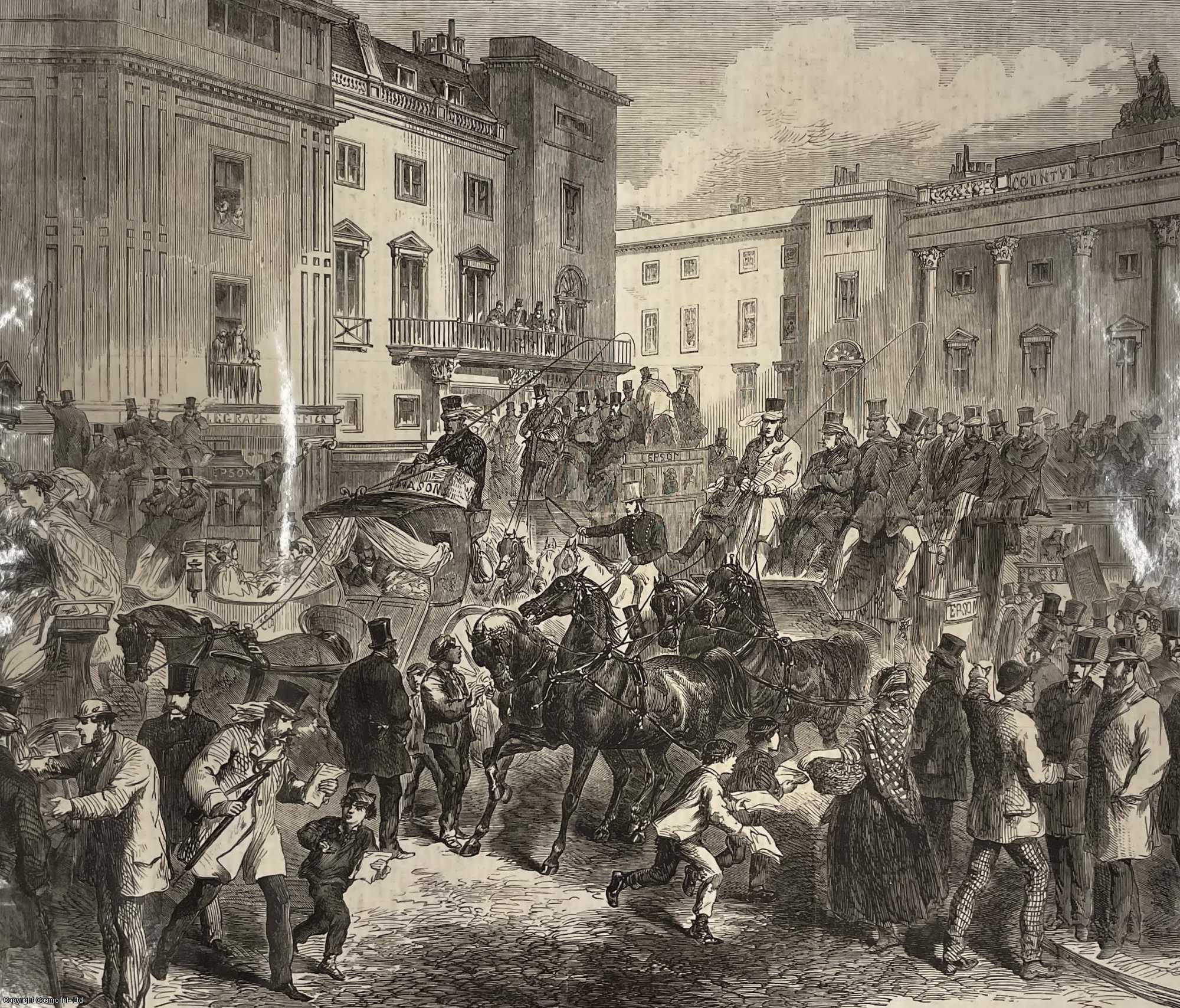 LONDON - Piccadilly Circus on the Morning of the Derby Day. An original print from the Illustrated London News, 1866.