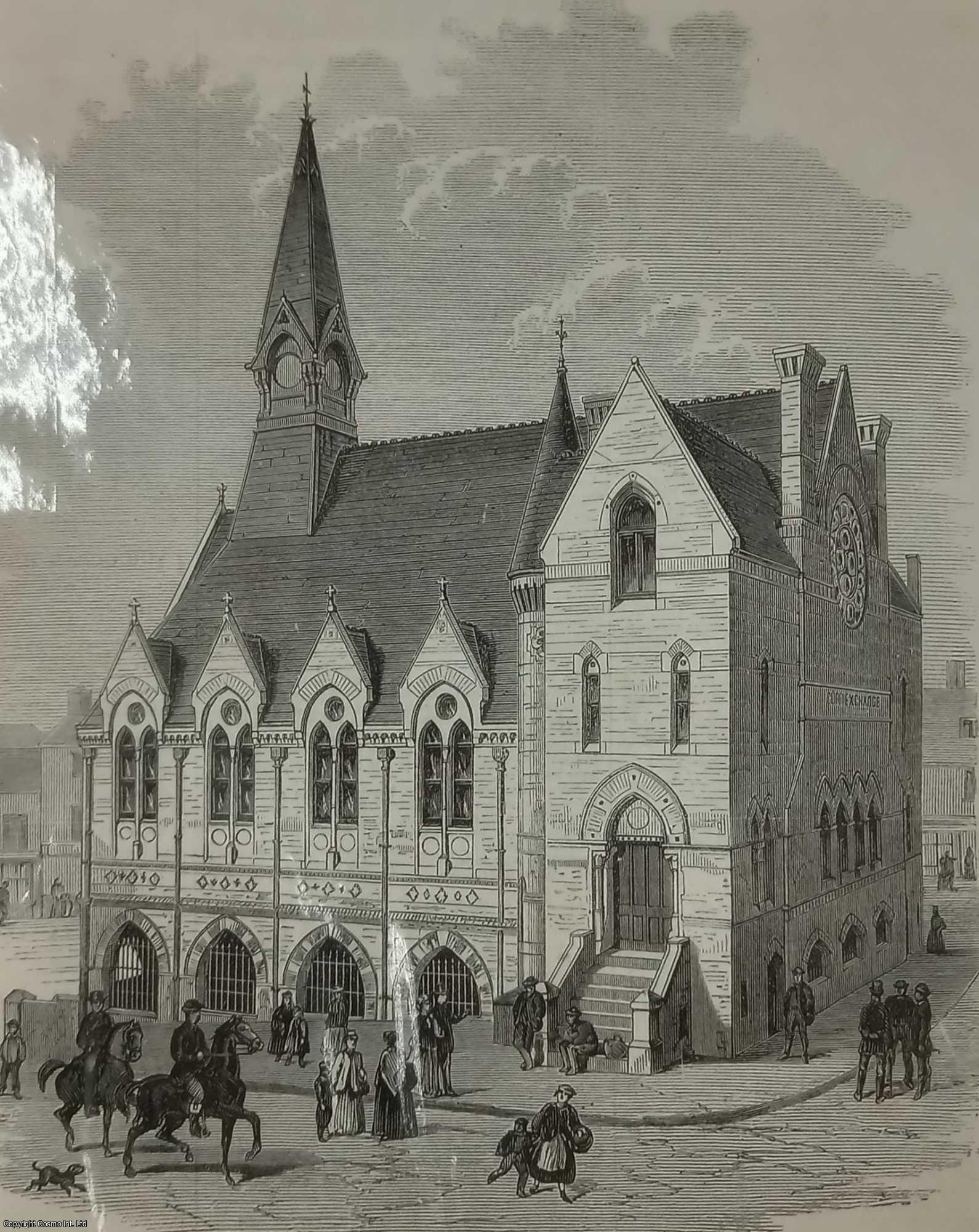 LUTON - Corn Exchange and Public Market Hall, Luton, Bedfordshire. An original print from the Illustrated London News, 1869.
