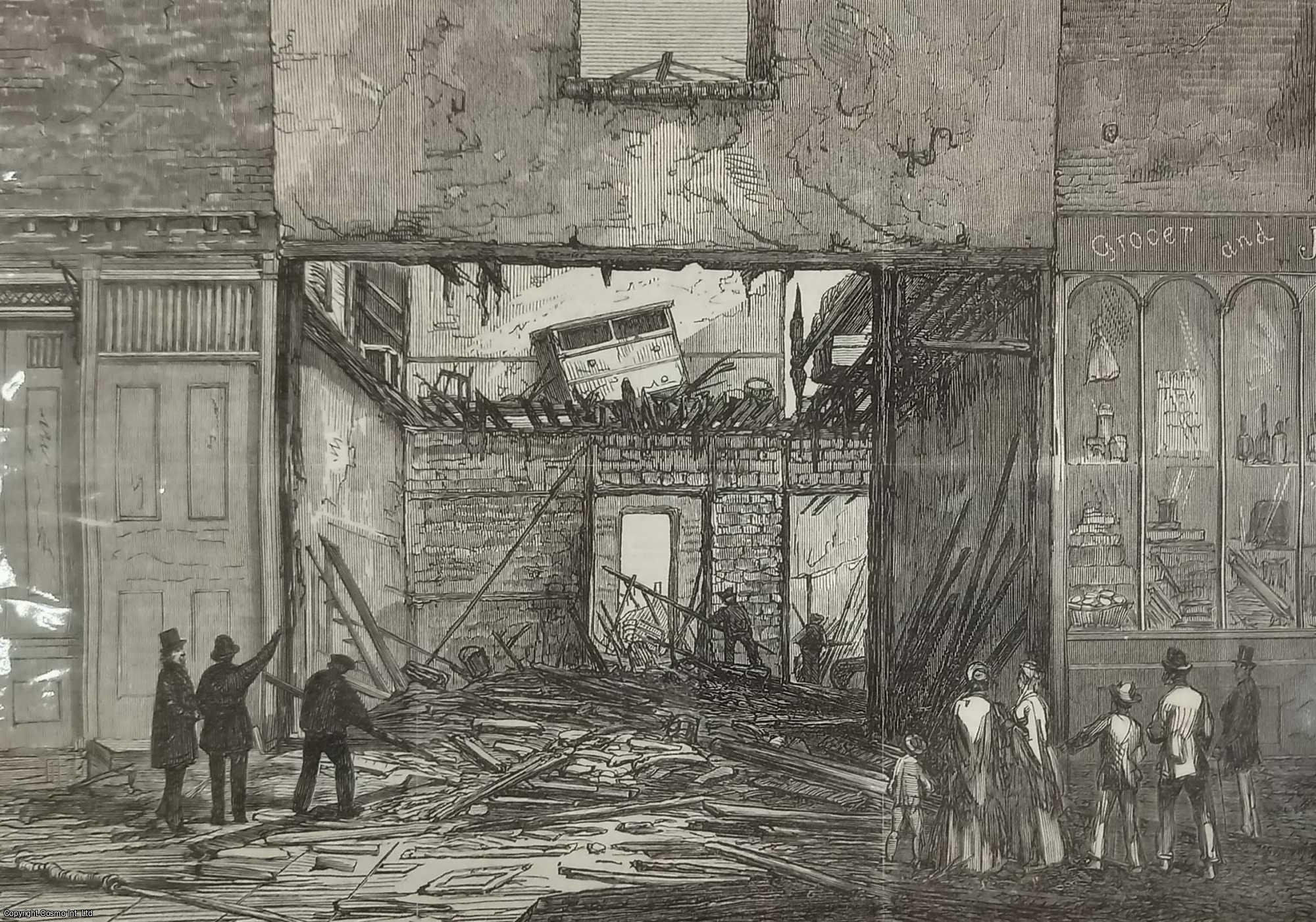FIREWORKS - Fire and Explosion of Fireworks at a Confectioner's Shop in Moscow Road, Bayswater. An original print and accompanying article from the Illustrated London News, 1869.